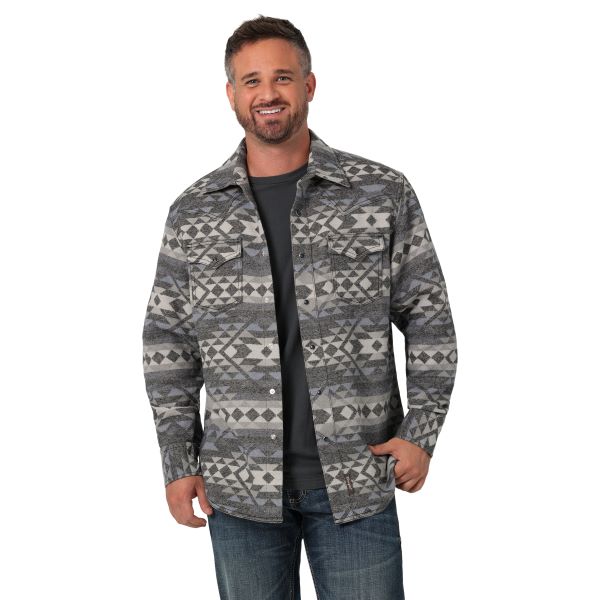 Wrangler Vintage Indigo (Grey) Retro Premium Jacquard Men's Snap Shirt Jacket 112330766