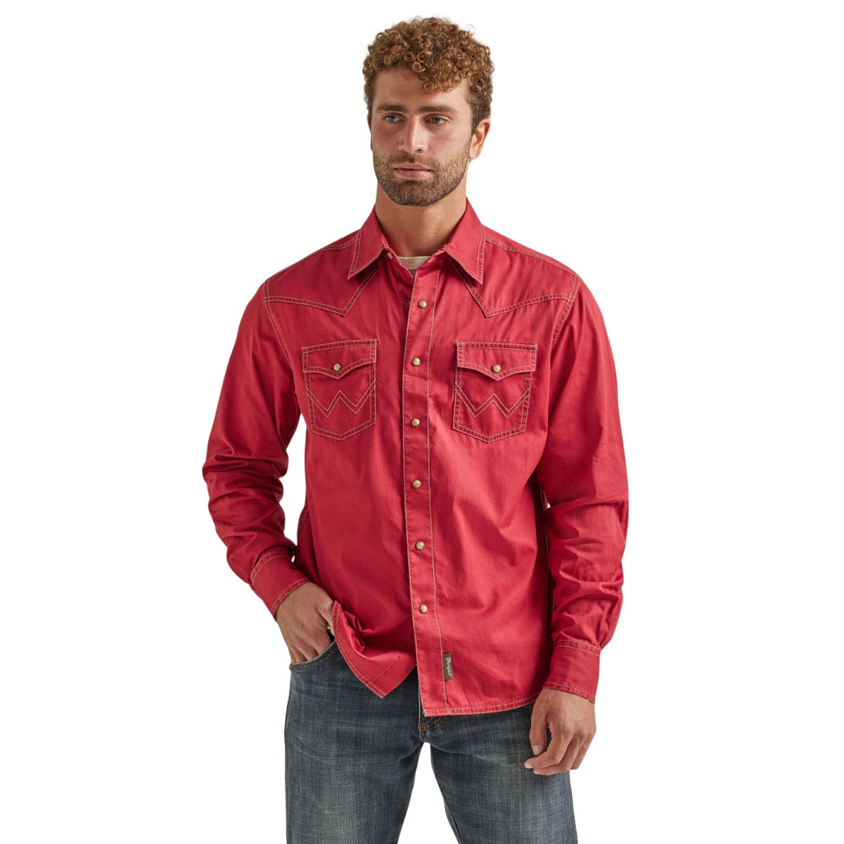 Wrangler Chili Red Retro Premium Long Sleeve Men's Button Down Solid Shirt 112338147