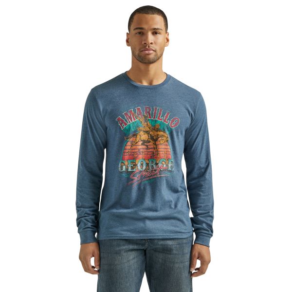 Wrangler Midnight Navy Heather George Straight Collection Amarillo Men's Longsleeve Graphic T-Shirt 112339602