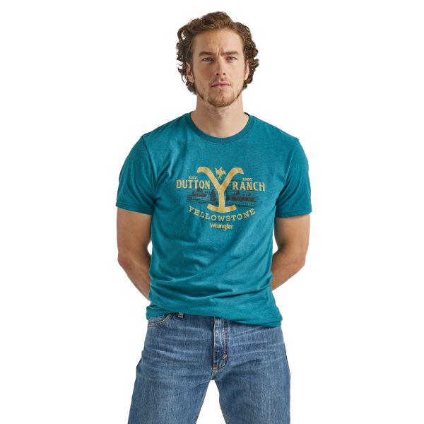 Wrangler x Yellowstone Cyan Pepper Dutton Ranch Men's Graphic Tee Shirt 112342084