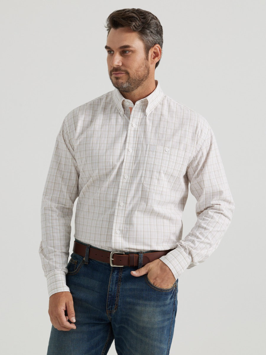 Wrangler Grassy Plaid George Strait Men's One Pocket Collared Long Sleeve Button Down Shirt 112344868