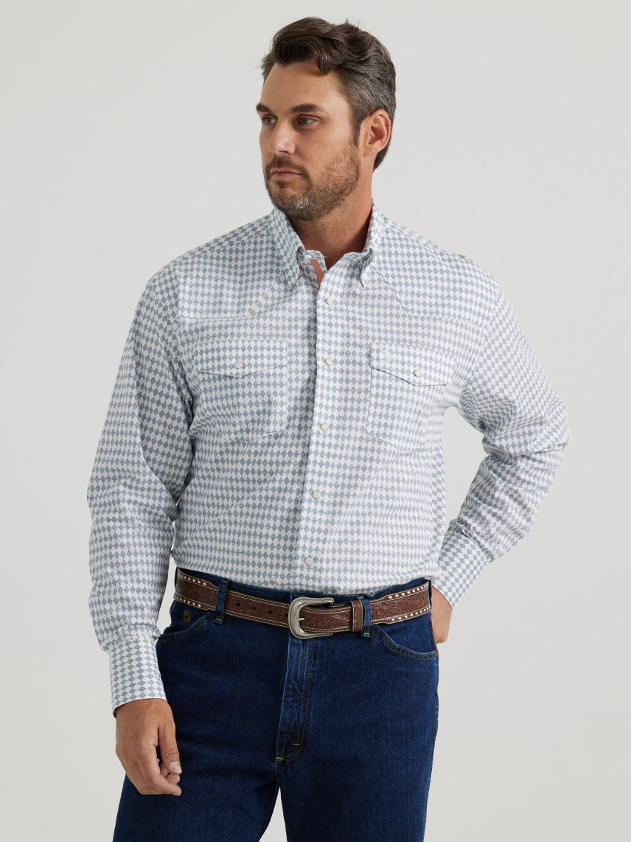 Wrangler White with Diamond Print George Straight Collection Men's Longsleeve Collared Stretch Snap Shirt 112344892