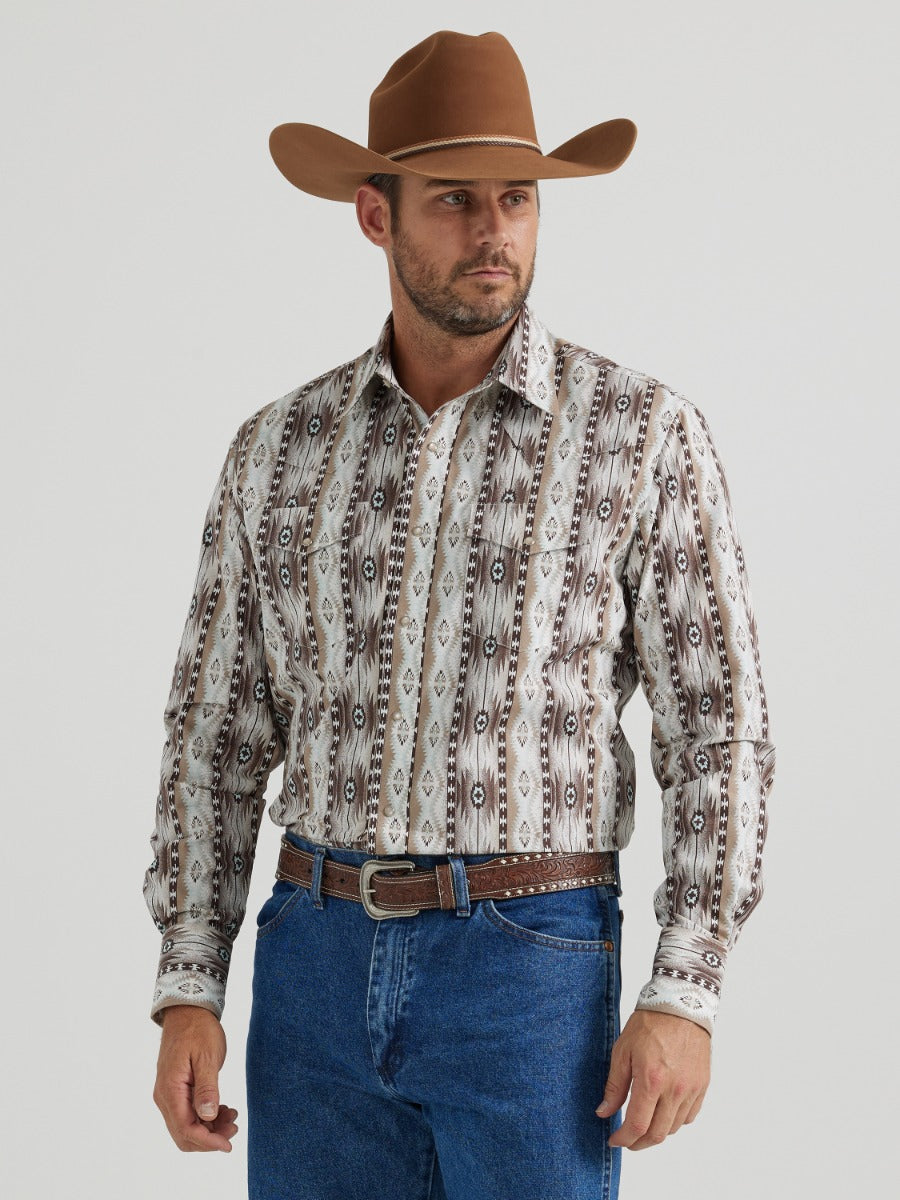 Wrangler Brown Men's Long Sleeve Snap Western Shirt 112346071