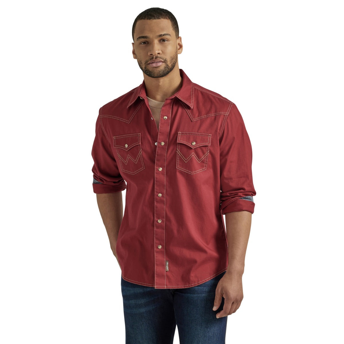 Wrangler Brick Red Retro Premium Men's Longsleeve Collared Western Snap Shirt 112346600