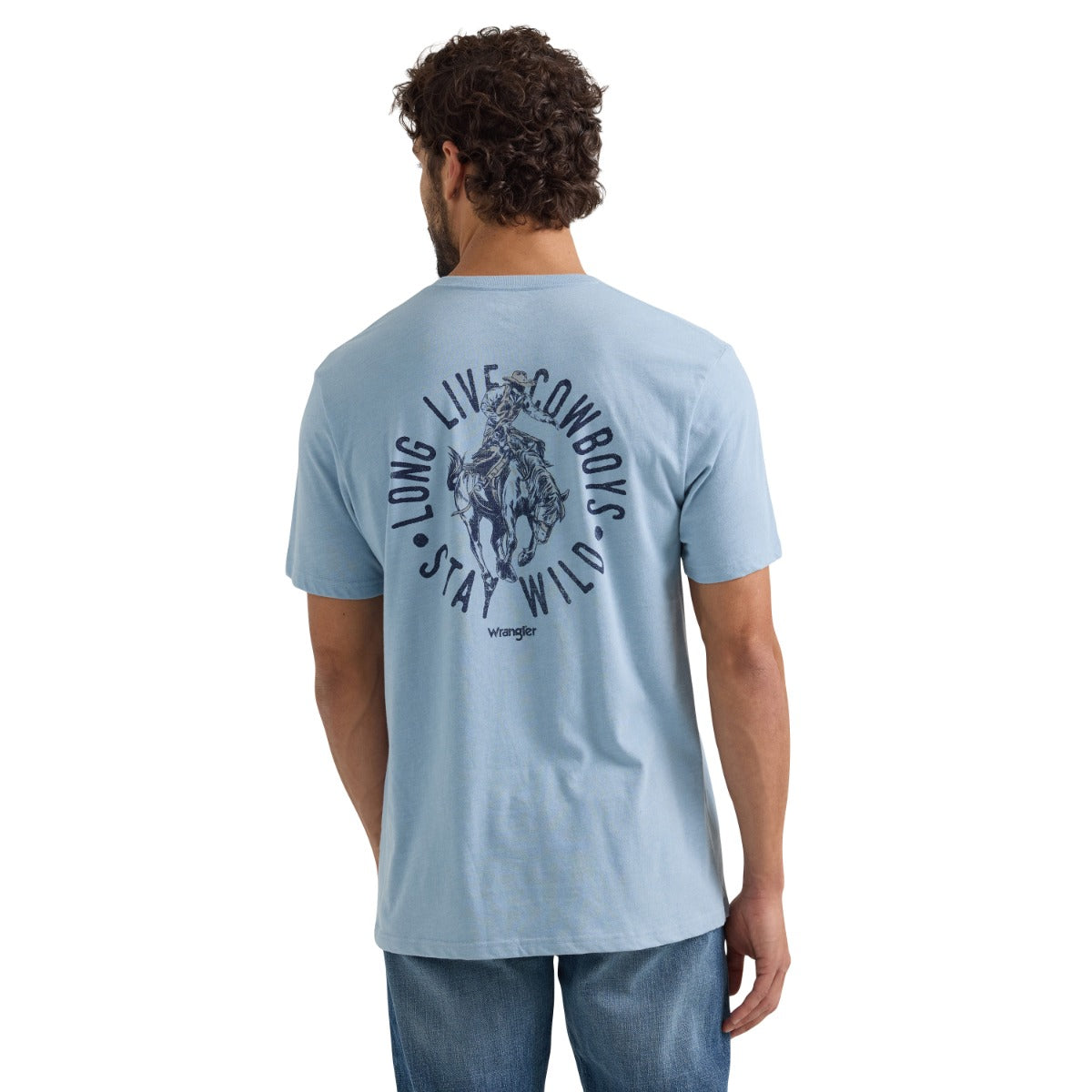 Wrangler Ashley Blue Heather Short Sleeve Long Live Cowboys Men's Graphic Knit T-Shirt 112350056
