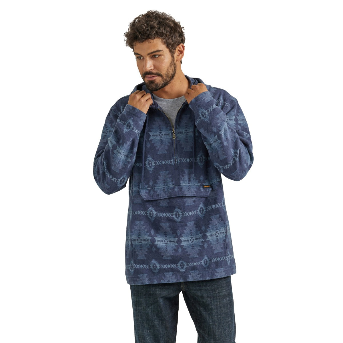 Wrangler Sapphire Way Jacquard Men's Quarter Zip Hooded Popover Jacket 112353284