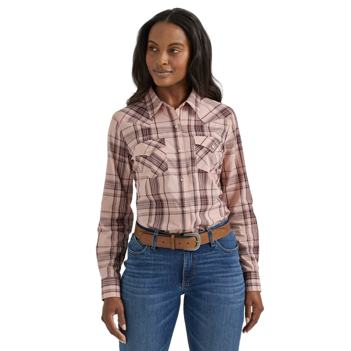 le bos Wrangler Rose Plaid Women's Collared Longsleeve Western