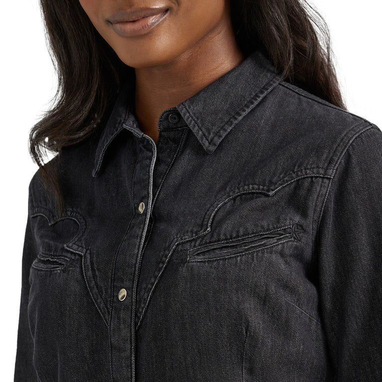 Wrangler Black Scallop Yoke Denim Women's Collared Longsleeve Western