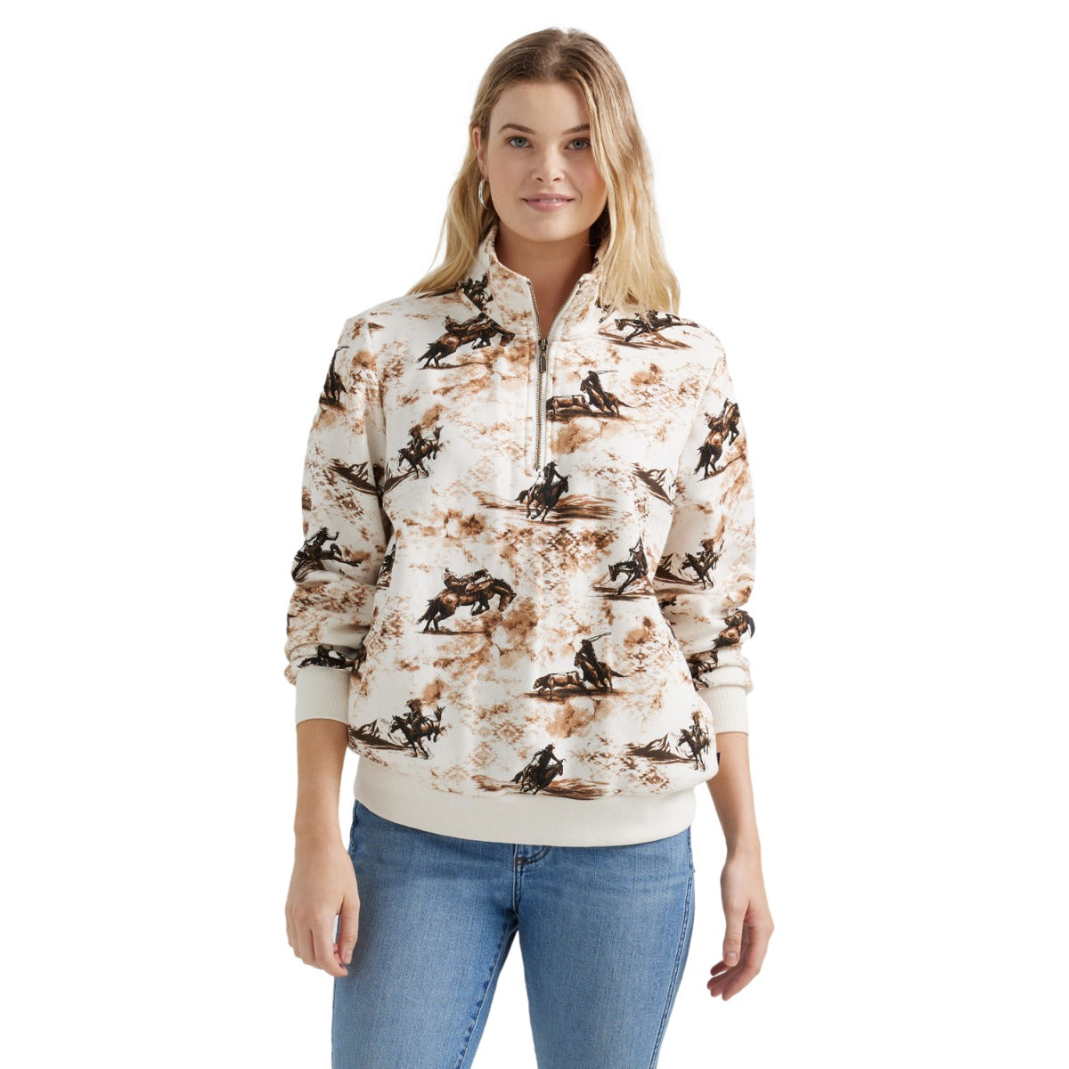 Wrangler White with Print Wrangler Bold Bucking Quarter Women's Zip Sweatshirt 112356697