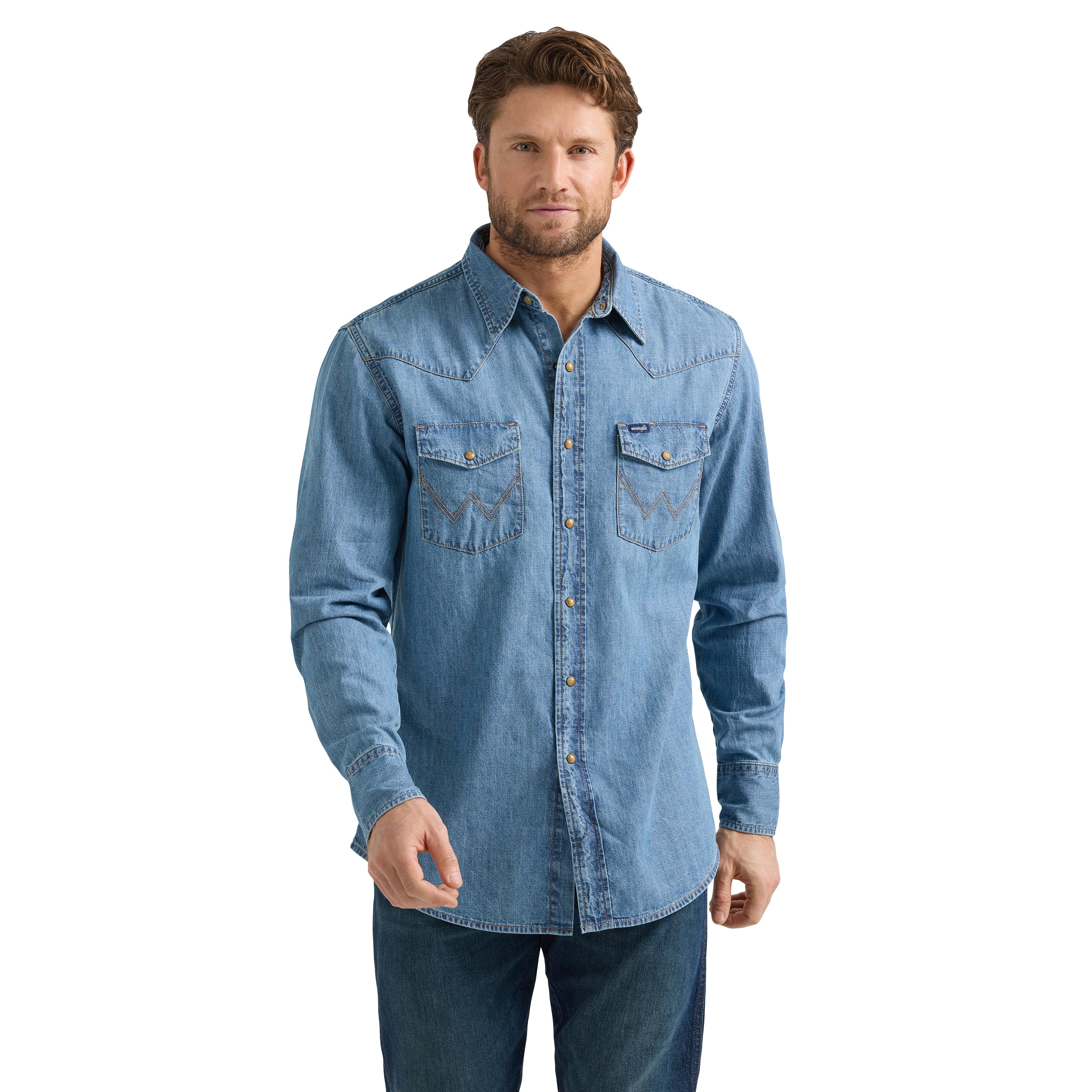 Wrangler Light Wash Classic Denim Western Snap Shirt 112361699