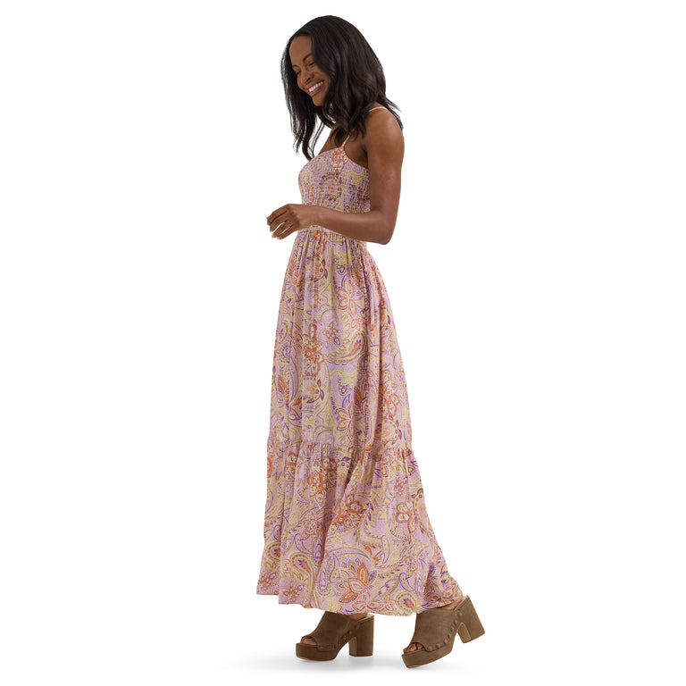 Wrangler Women's Pastel Paisley Smocked Bodice Maxi Dress XL