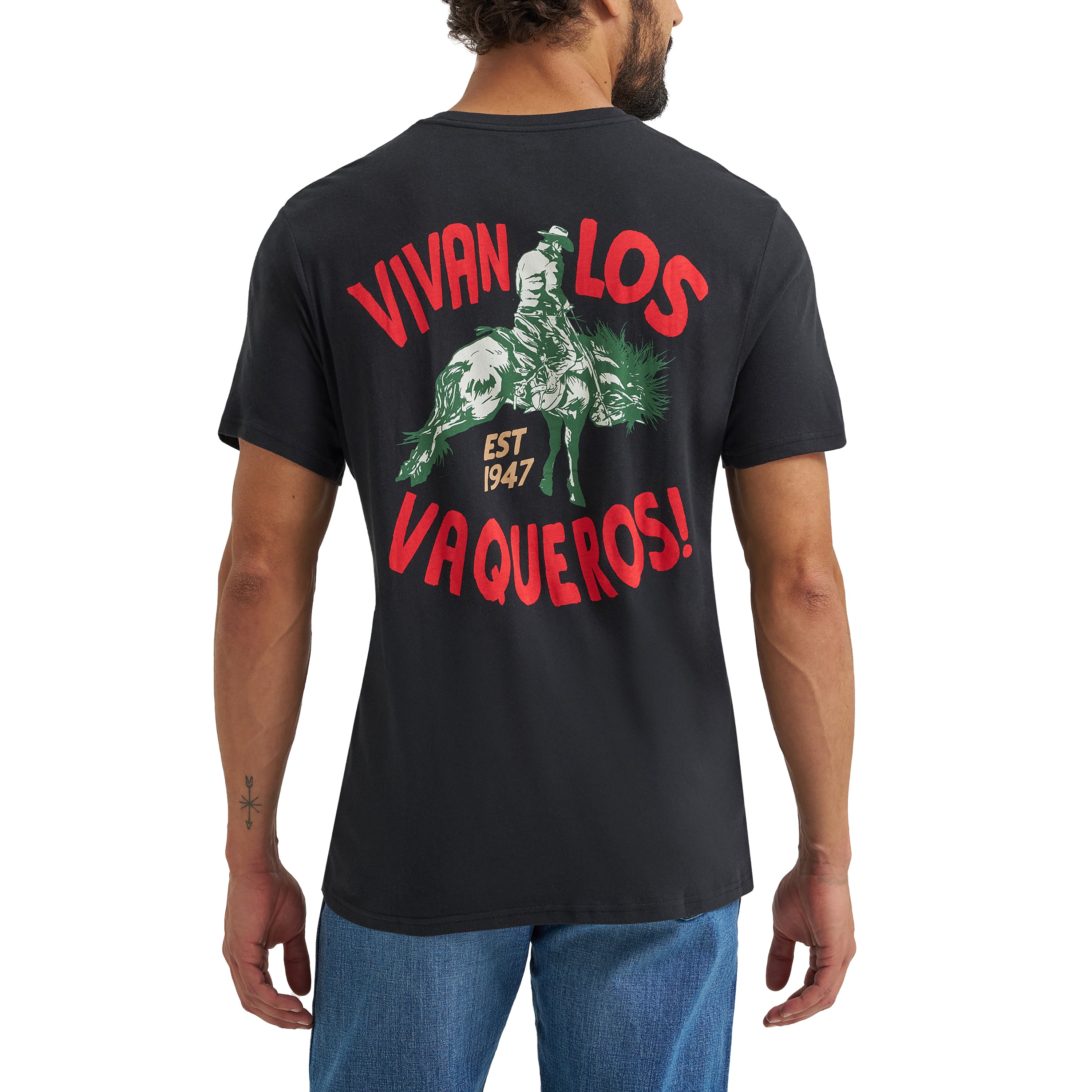 Wrangler Jet Black 'Viivan Los Vaqueros' Men's Short Sleeve Graphic T-Shirt 112365306