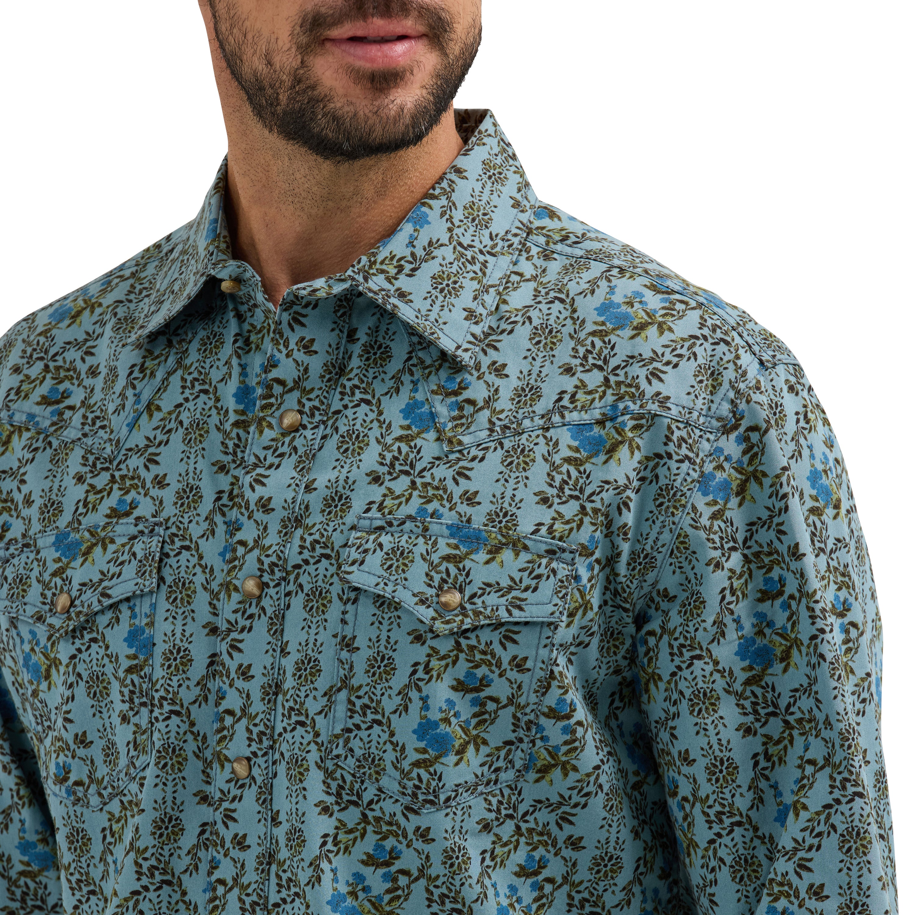 HARBS様 Wrangler Jewel Blue Floral Retro Premium Collared Longsleeve