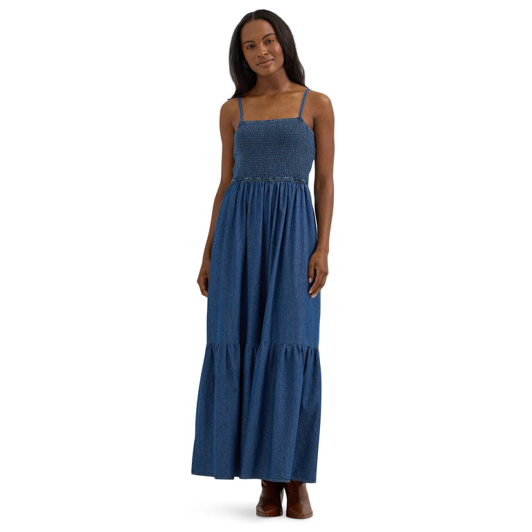 Wrangler Midnight Smocked Bodice Women's Denim Maxi Dress 112365768 Wrangler Midnight Smocked Bodice Women's Denim Maxi Dress 112365768