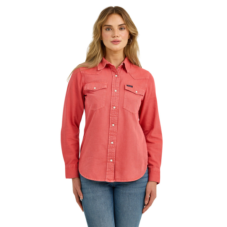 coral dress shirt womens Amelia Linen Dress Shirt