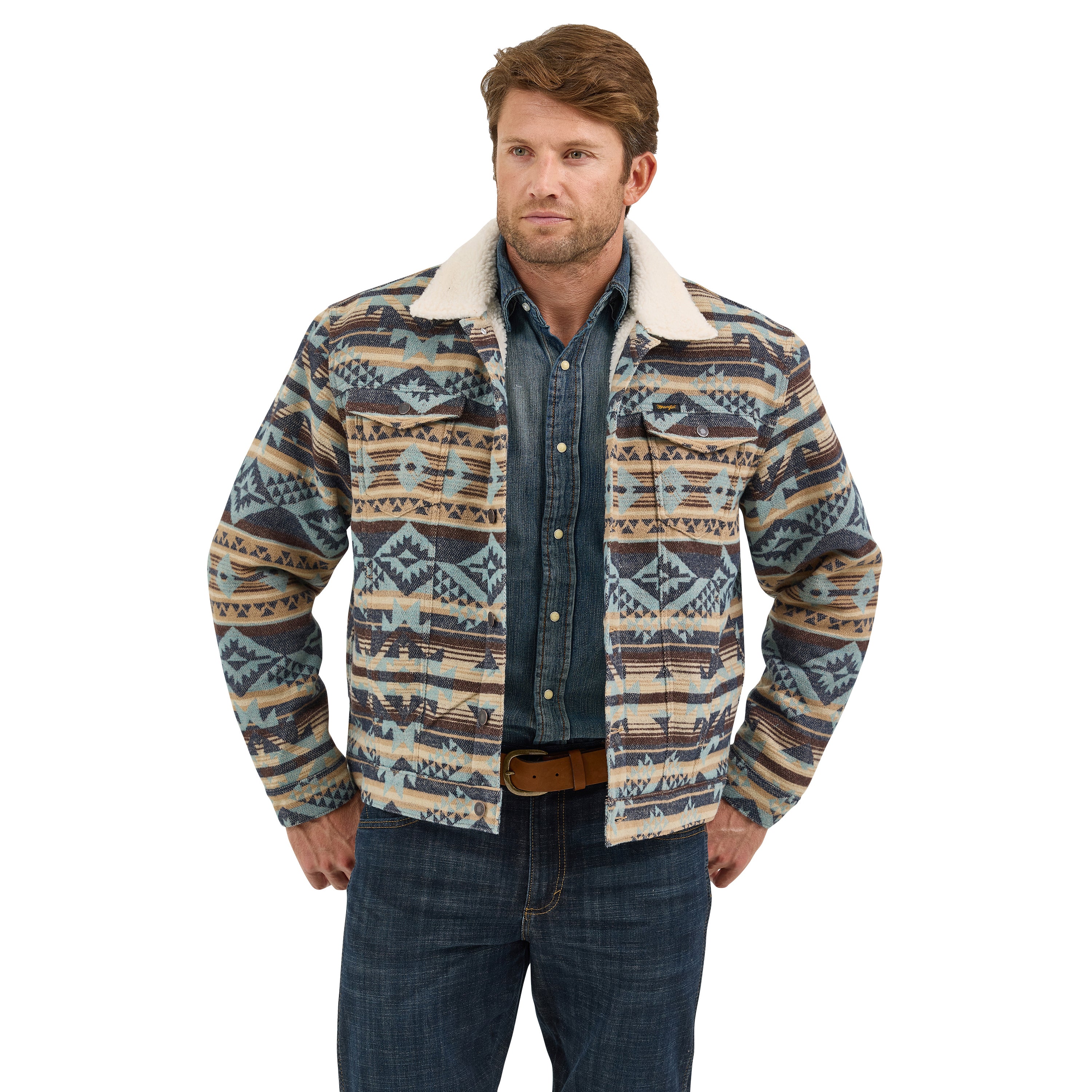 Wrangler Dark Sapphire Sherpa Lined Jacquard Men's Print Jacket 112368