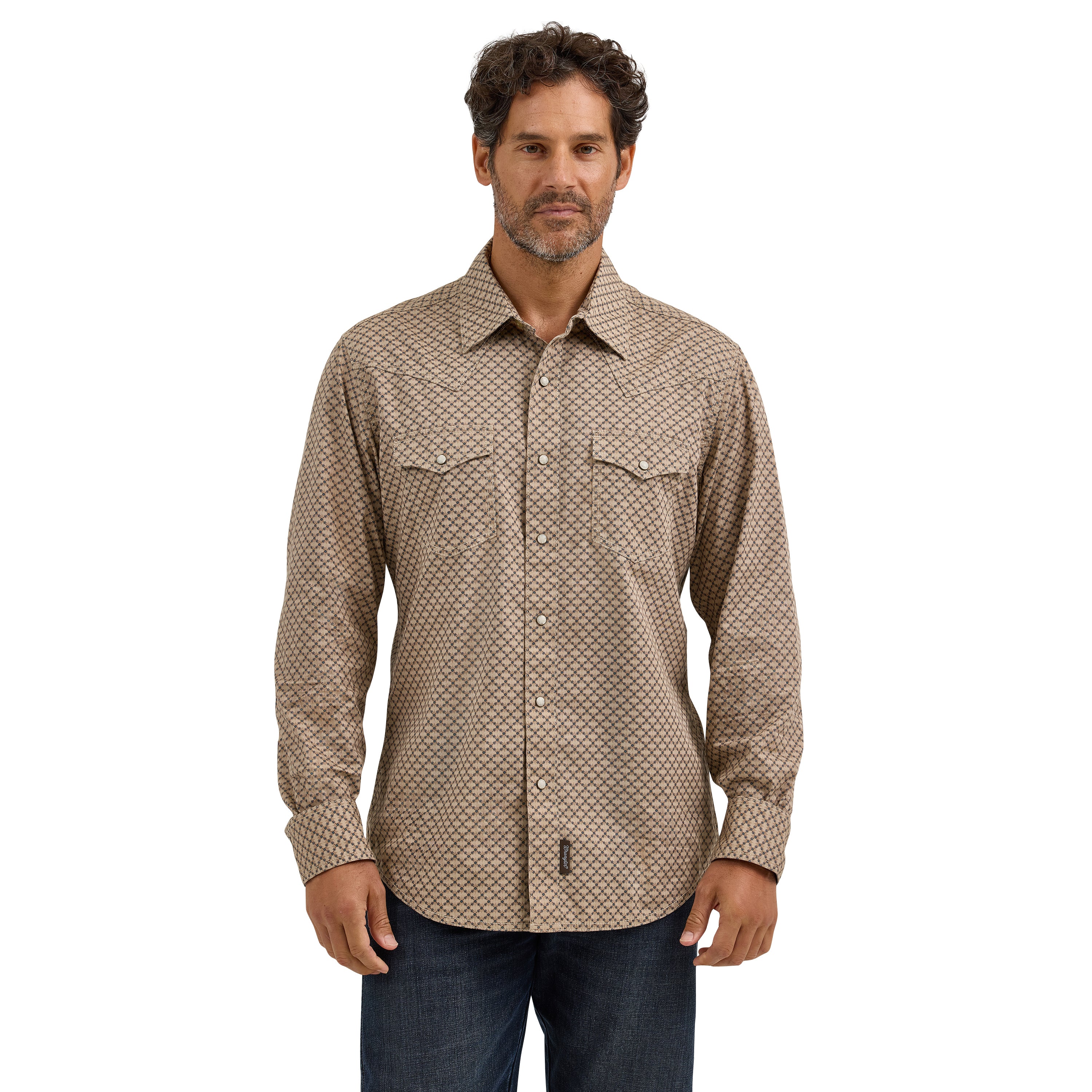 Wrangler Scale Brown Retro Premium Men's Long Sleeve Western Snap Printed Shirt 112368222