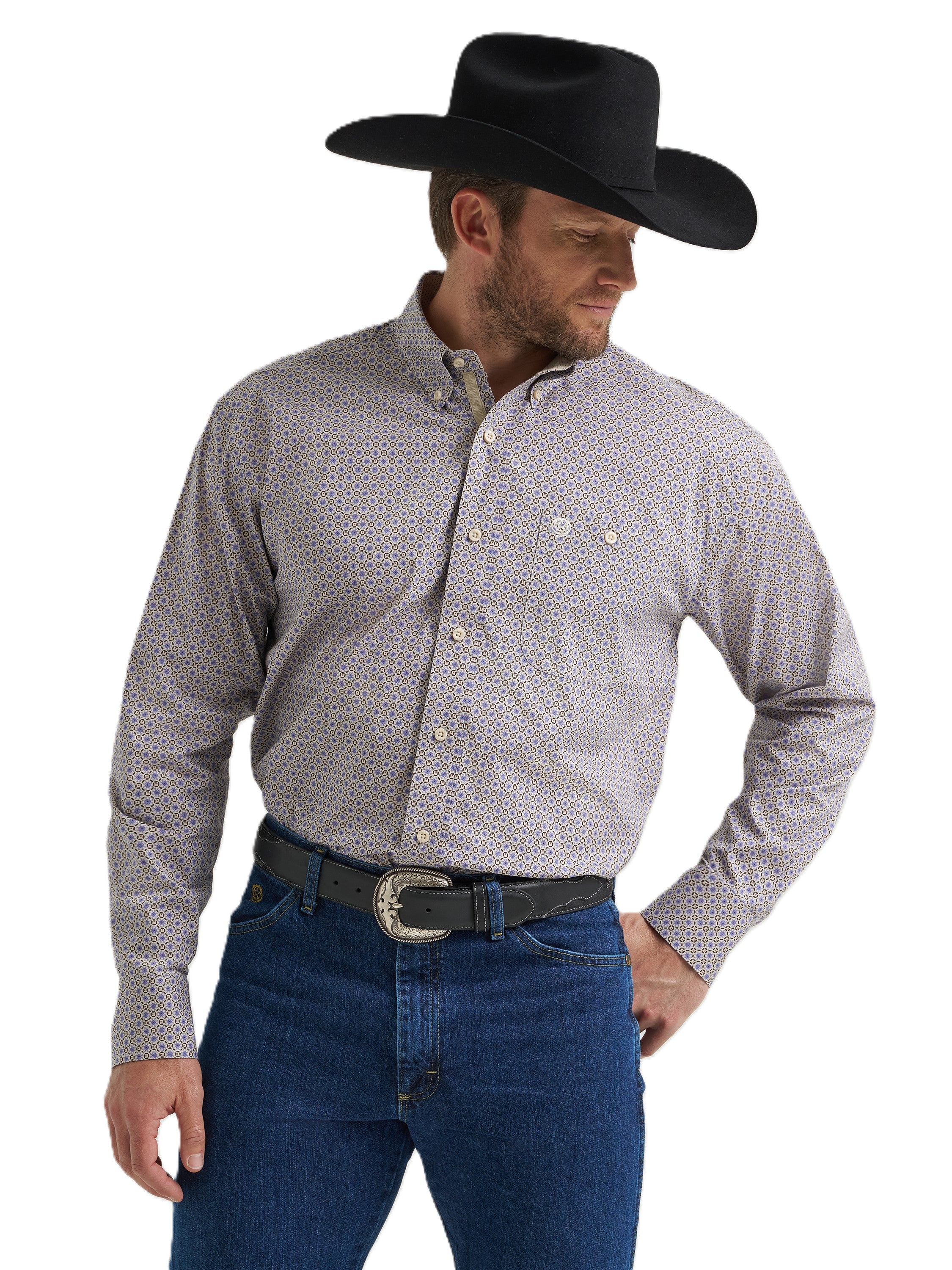 Wrangler George Strait Collection Stone Multi Men's One Pocket Long Sleeve Shirt 112369579