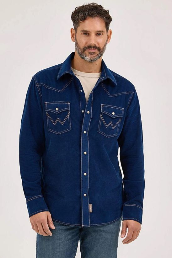 Wrangler Rich Navy Retro Premium Men's Western Snap Solid Shirt 112369588