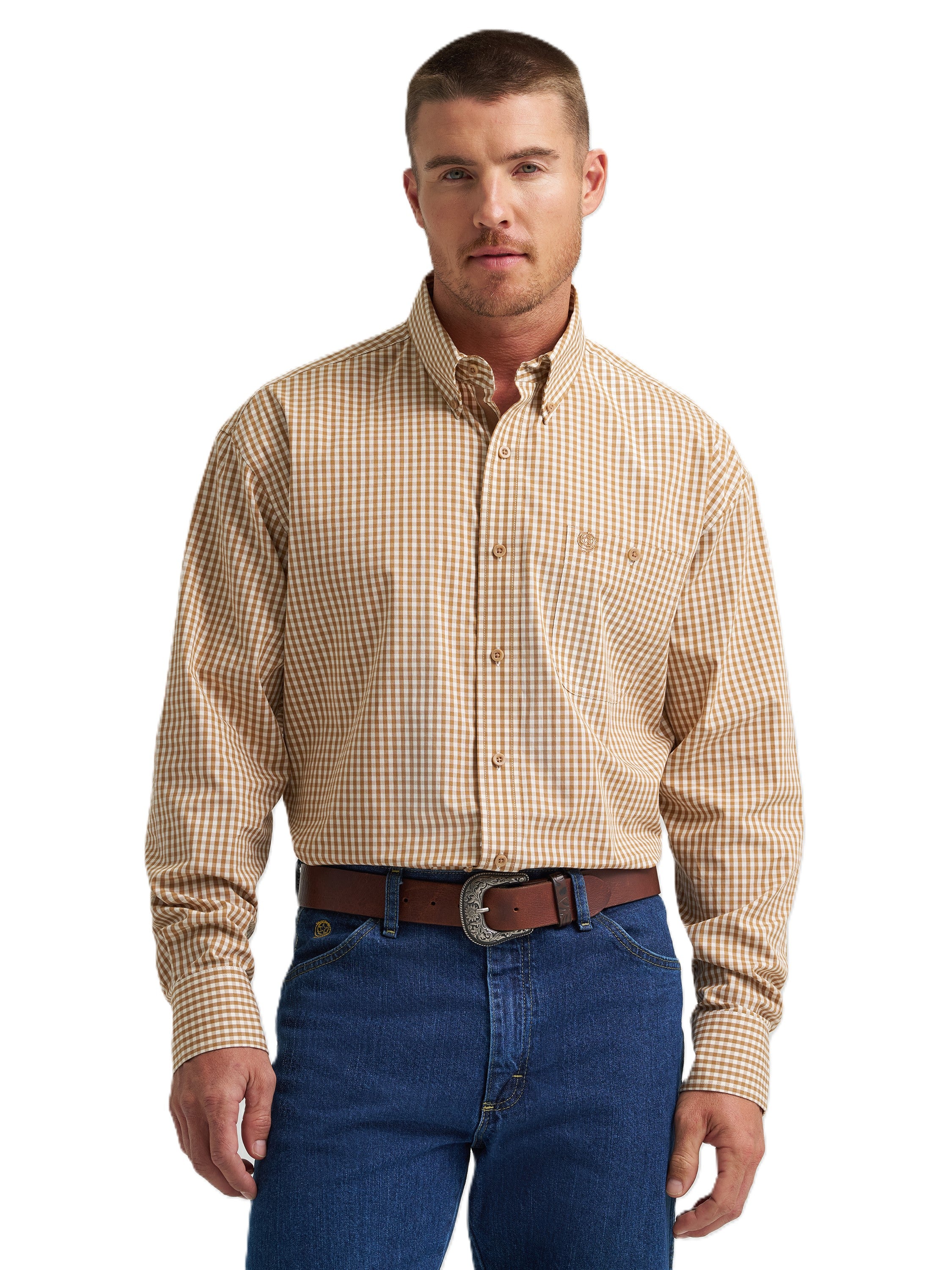 Wrangler George Strait Collection Warm Bown Men's One Pocket Long Sleeve Shirt 112369595