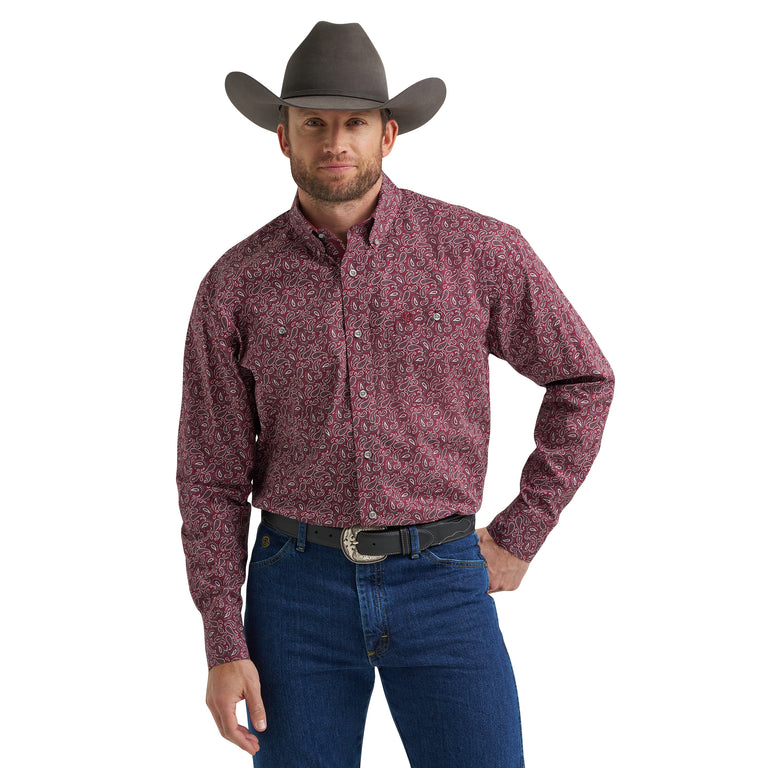 Wrangler Men's George Strait Wine Paisley Print Shirt, L