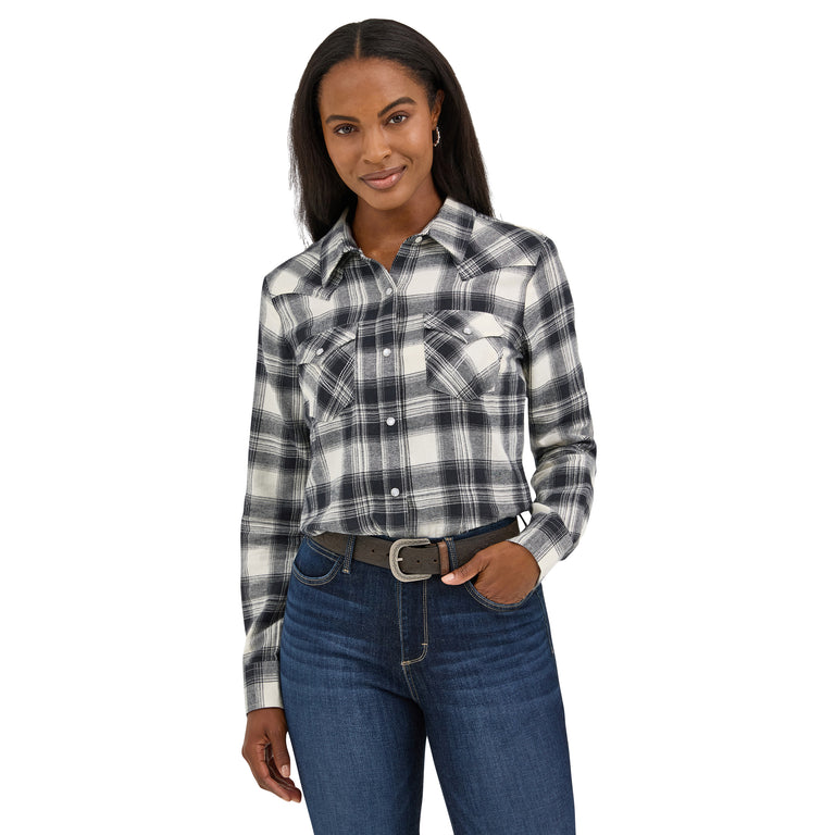 Wrangler Women's Black Plaid Shirt, M