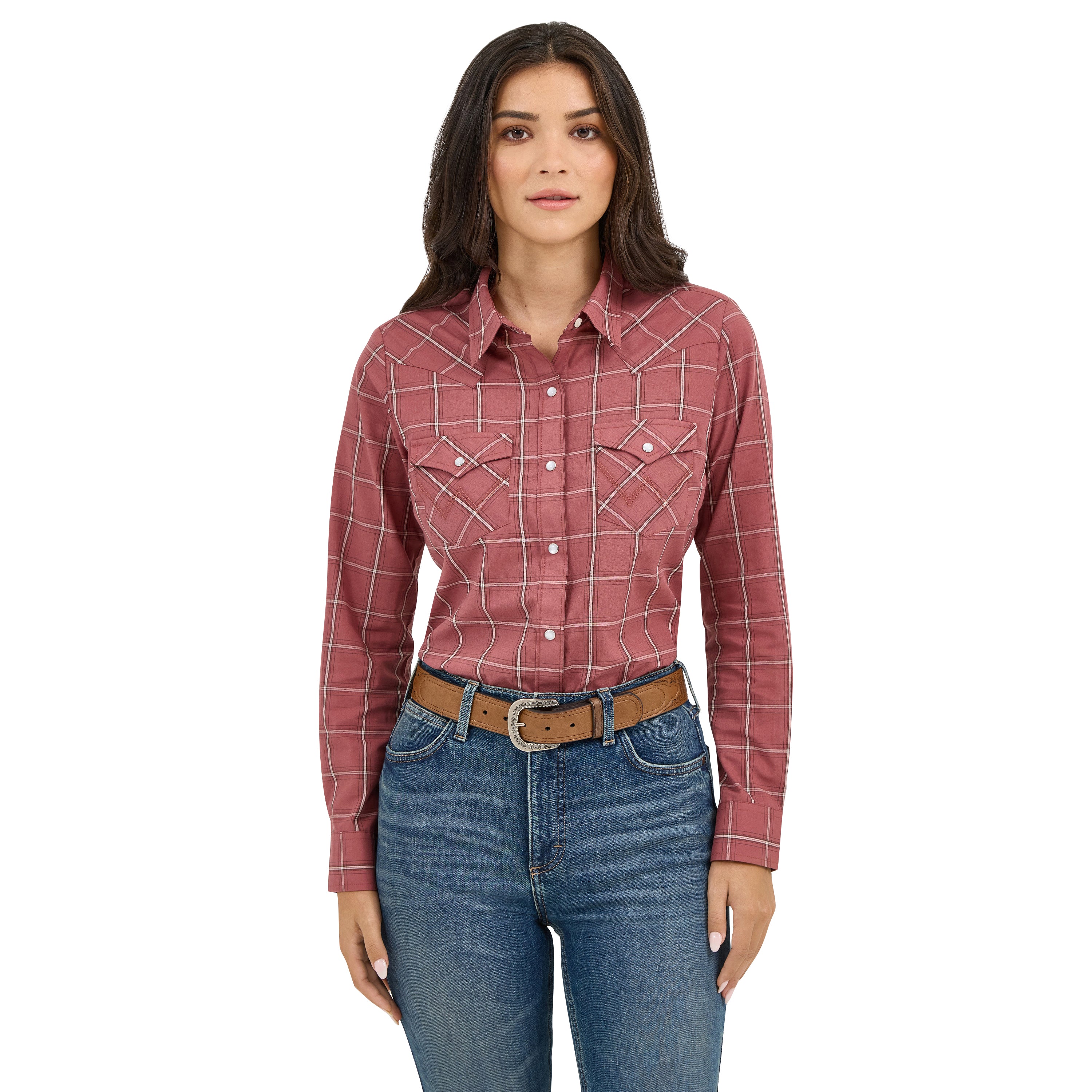 Wrangler Dusk Wine Plaid Essential Women's Collared Longsleeve Western Snap Top 112371683