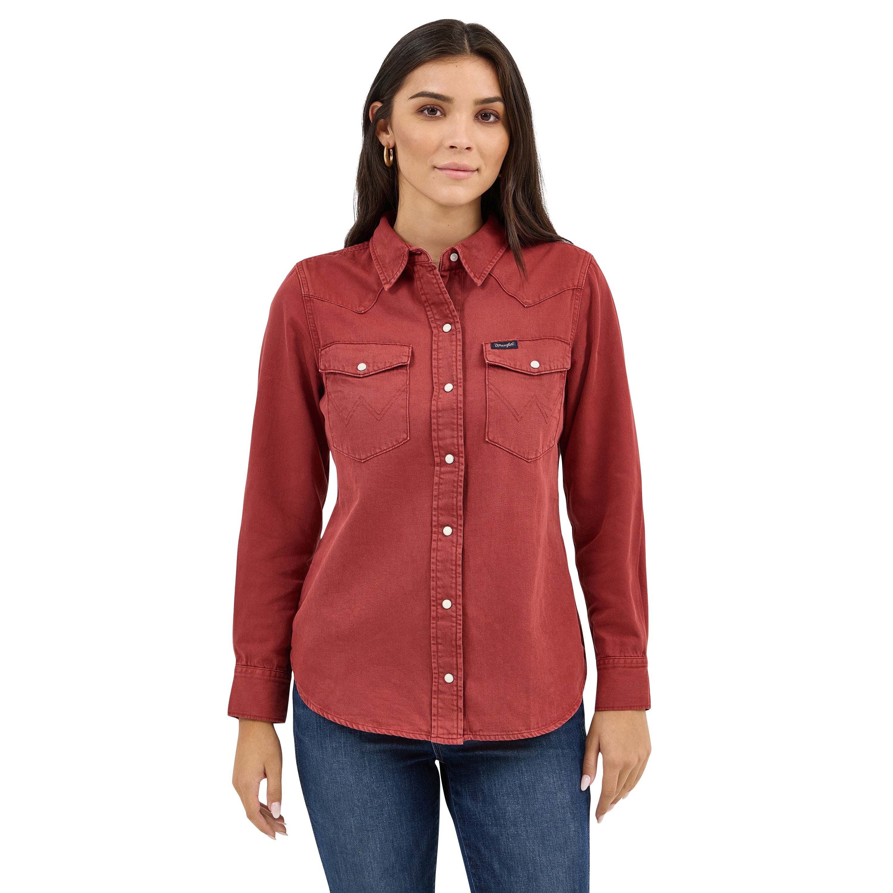 Wrangler Rusty Red Colorwash Women's Collared Slim Longsleeve Western Snap Shirt 112371716