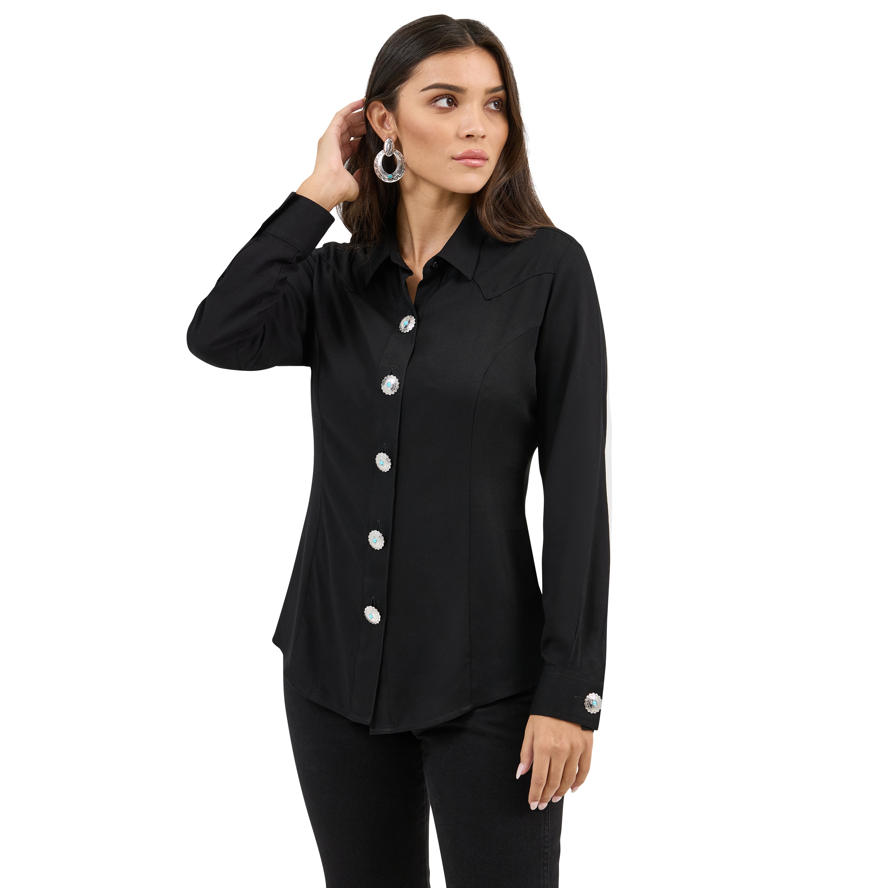 Wrangler Black Slim Women's Concho Button Collared Longsleeve Shirt 112371916