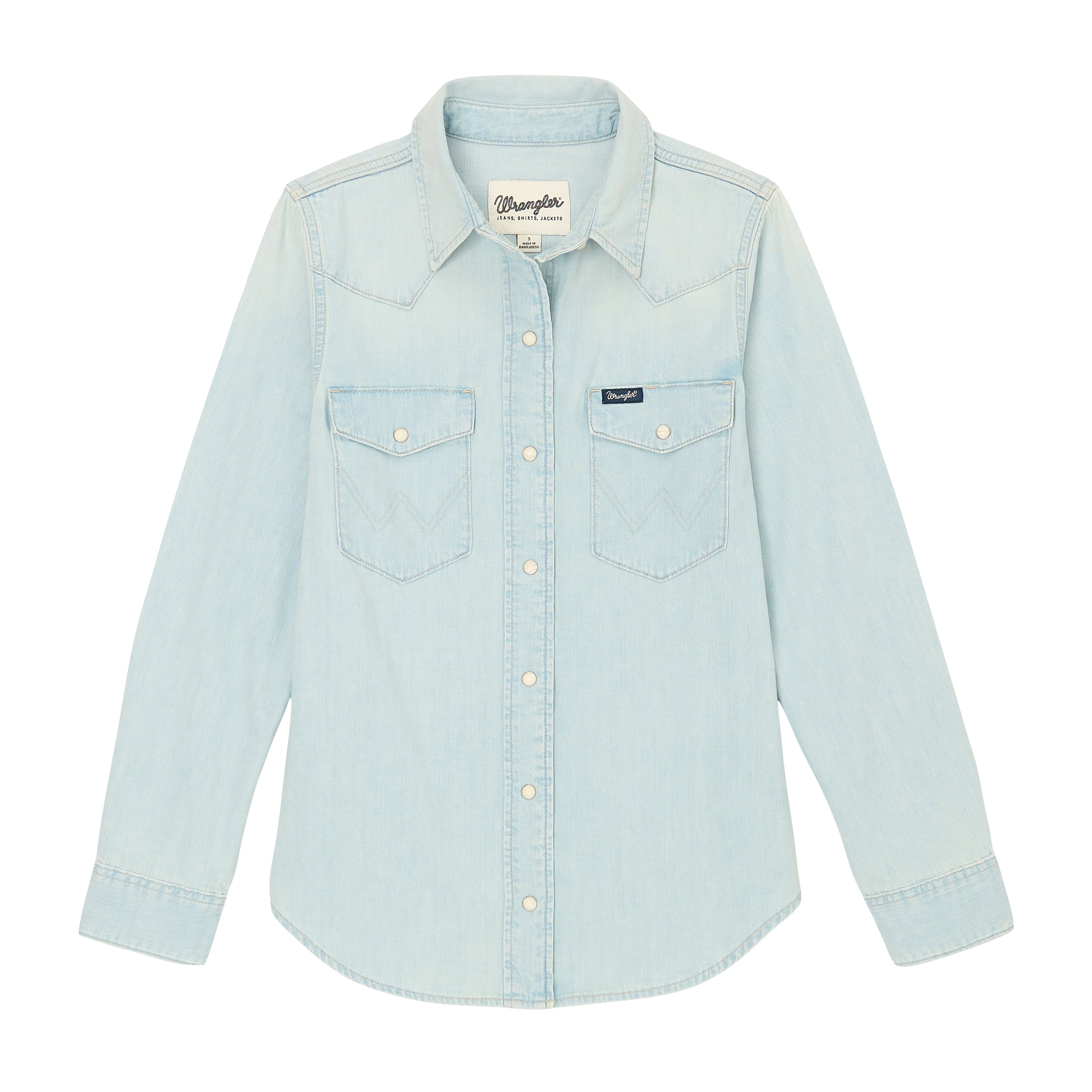 Wrangler Bleached Denim Iconic Western Snap Women's Denim Shirt 112373722