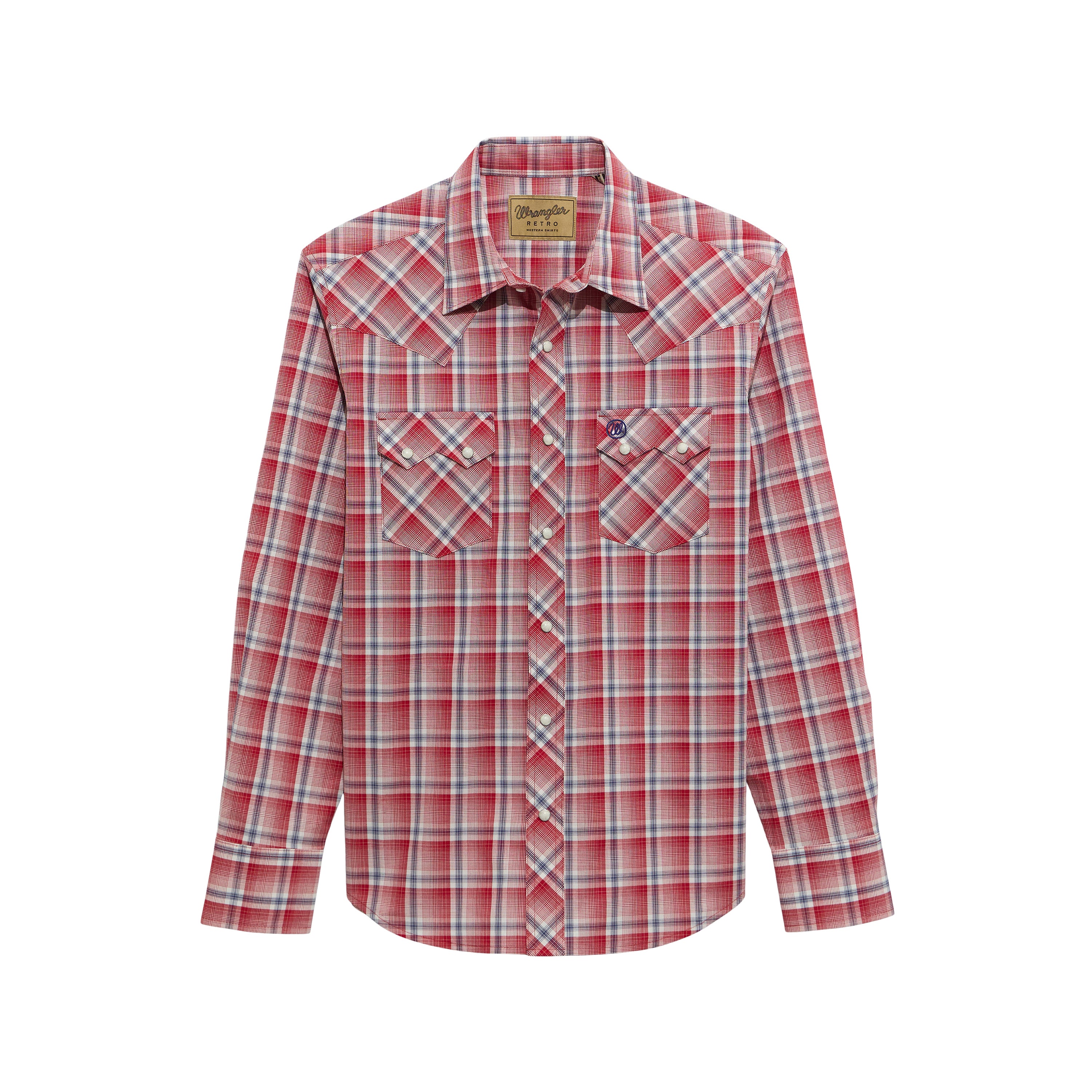 Wrangler Red Vermilion Retro Long Sleeve Men's Collared Longsleeve Sawtooth Snap Pocket Western Shirt 112374741