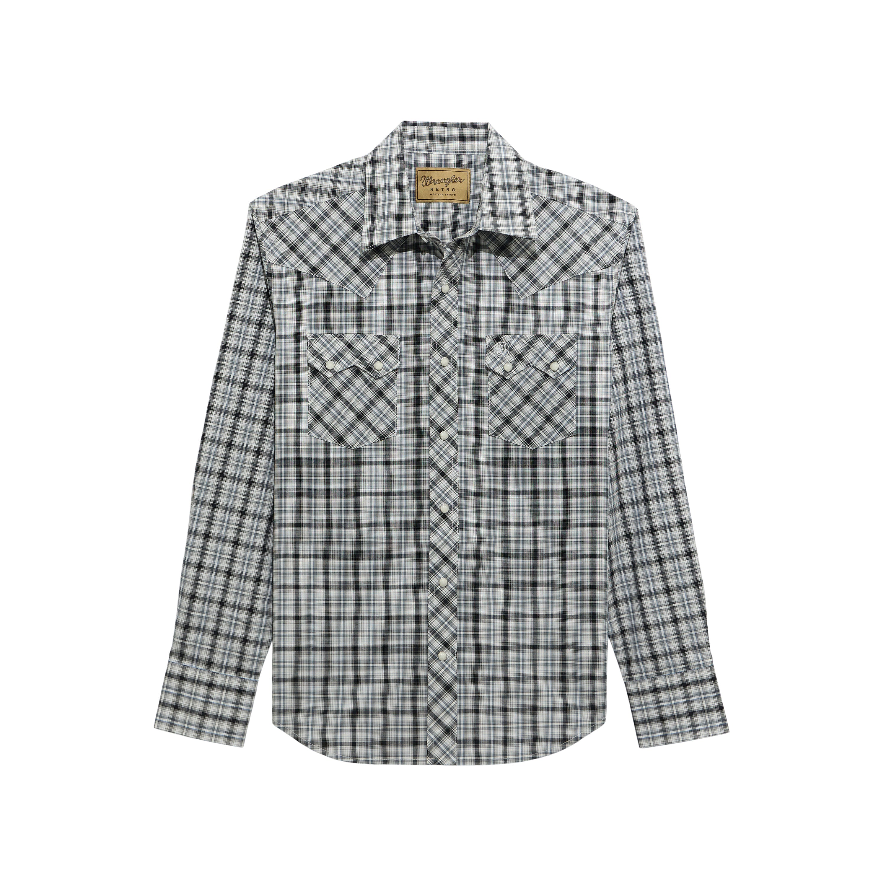 Wrangler Pine Black Retro Collared Long Sleeve Men's Sawtooth Snap Pocket Western Shirt 112374743