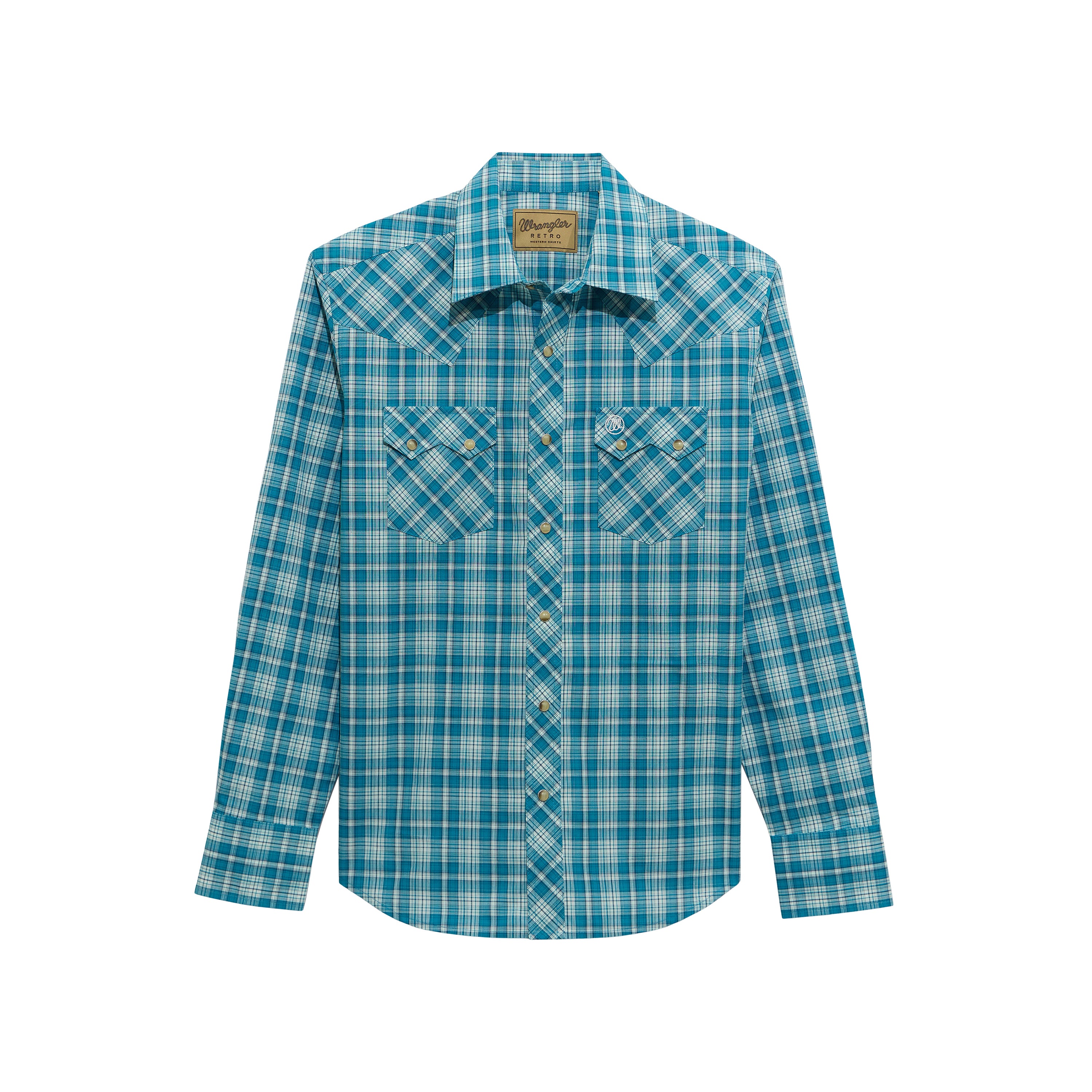 Wrangler Deep Sea Retro Long Sleeve Sawtooth Snap Pocket Men's Collared Western Shirt 112374744
