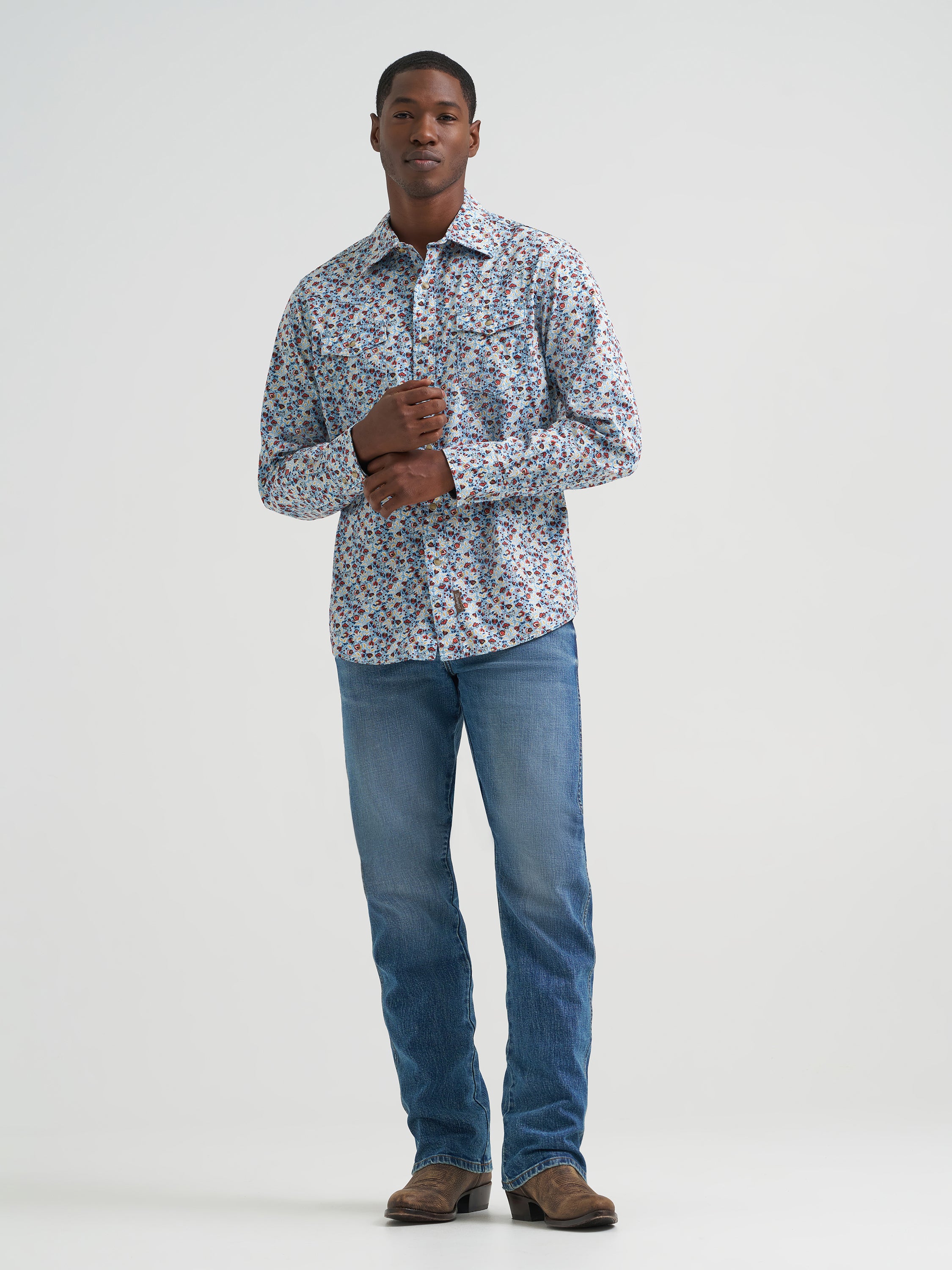 Wrangler Floral Fig Retro Premium Men's Collared Long Sleeve Western S