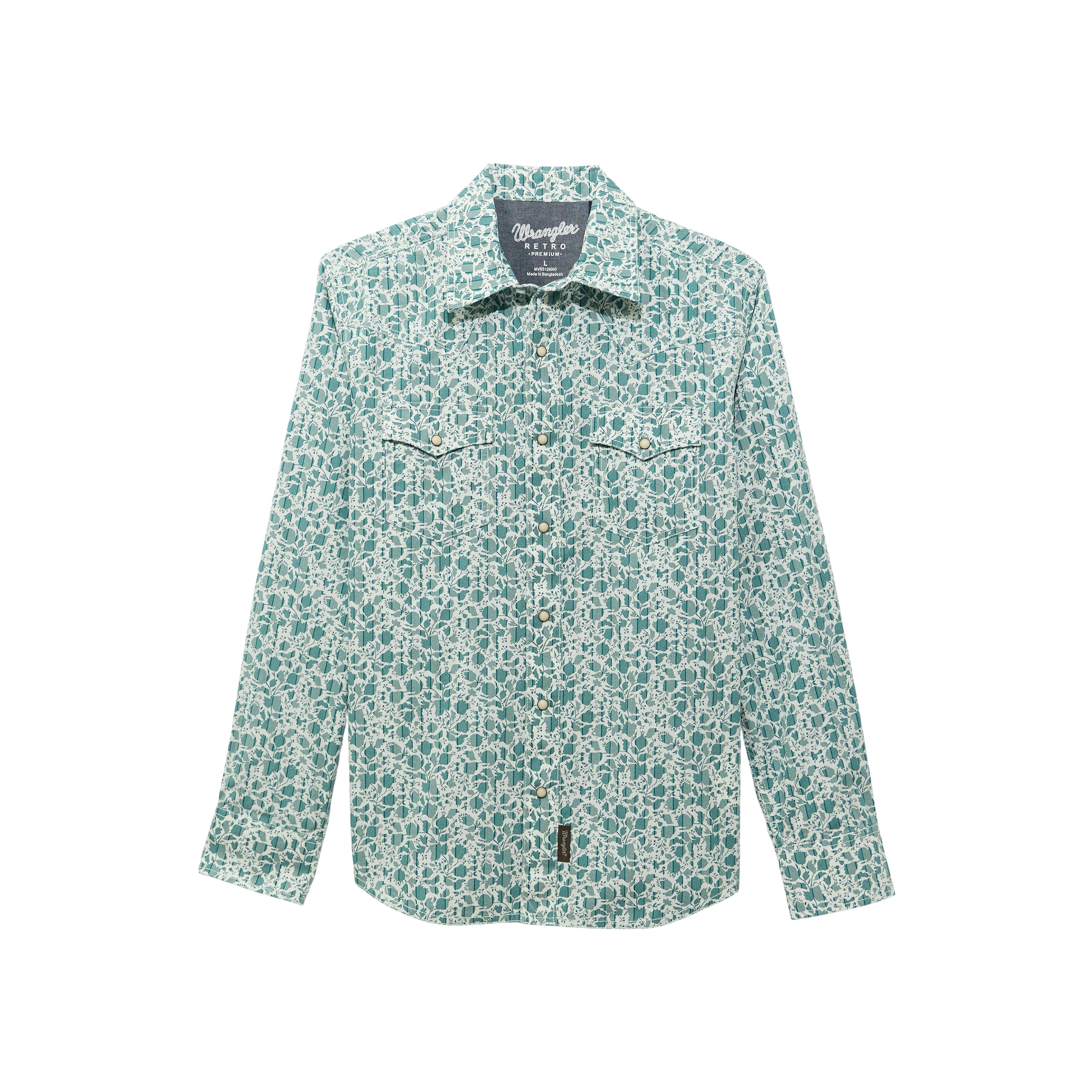 Wrangler Leafy Emerald Retro Premium Long Sleeve Men's Collared Western Snap Printed Shirt 112374975