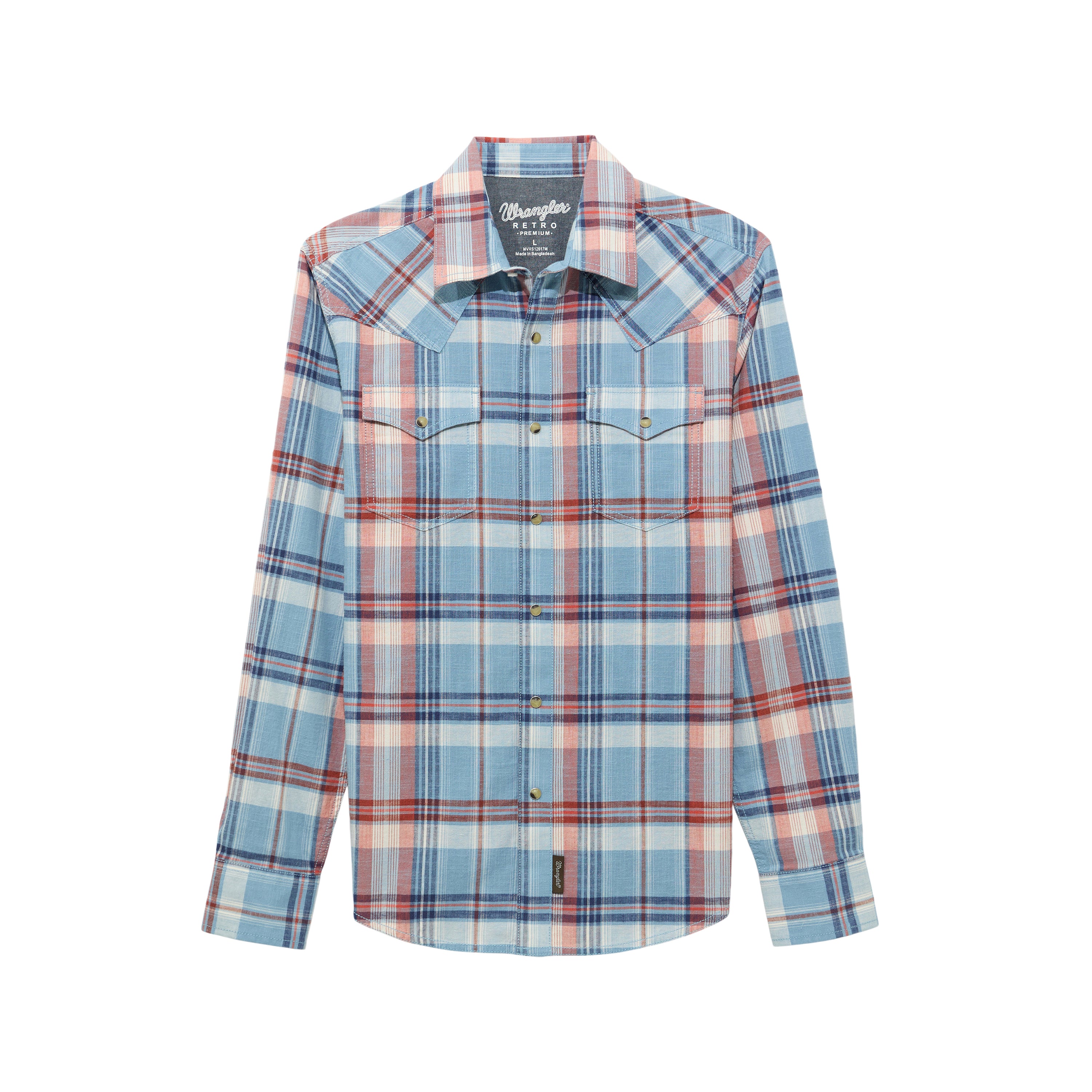 Wrangler Blue Sunrise Retro Premium Men's Longsleeve Western Snap Plaid Shirt 112374998