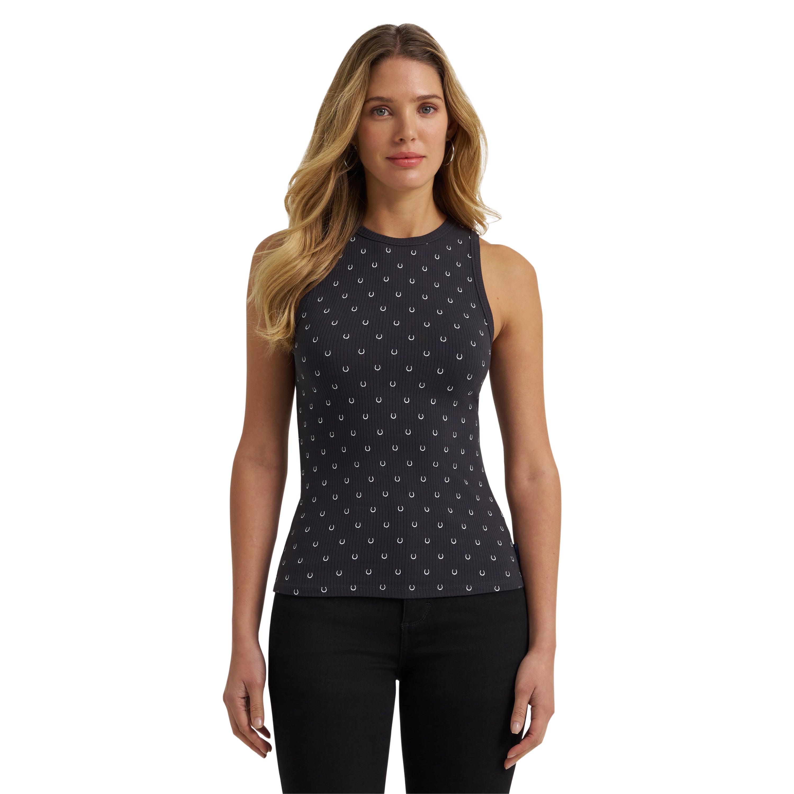 Wrangler Black Horseshoe Women's Printed Slim Goddess Tank 112375060