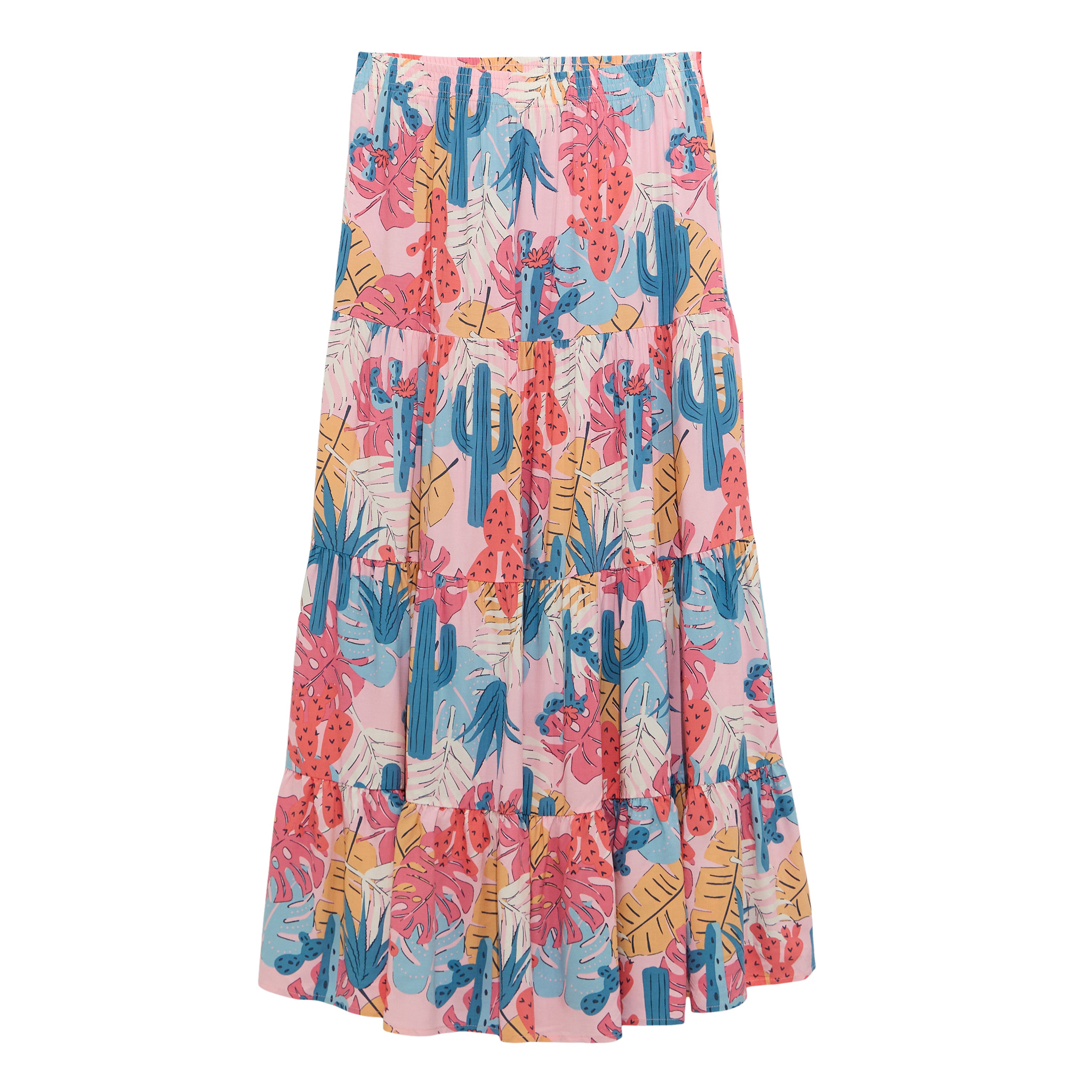 Wranlger Pink Tropical Printed Coastal Cowgirl Women's Tiered Maxi Skirt 112375220