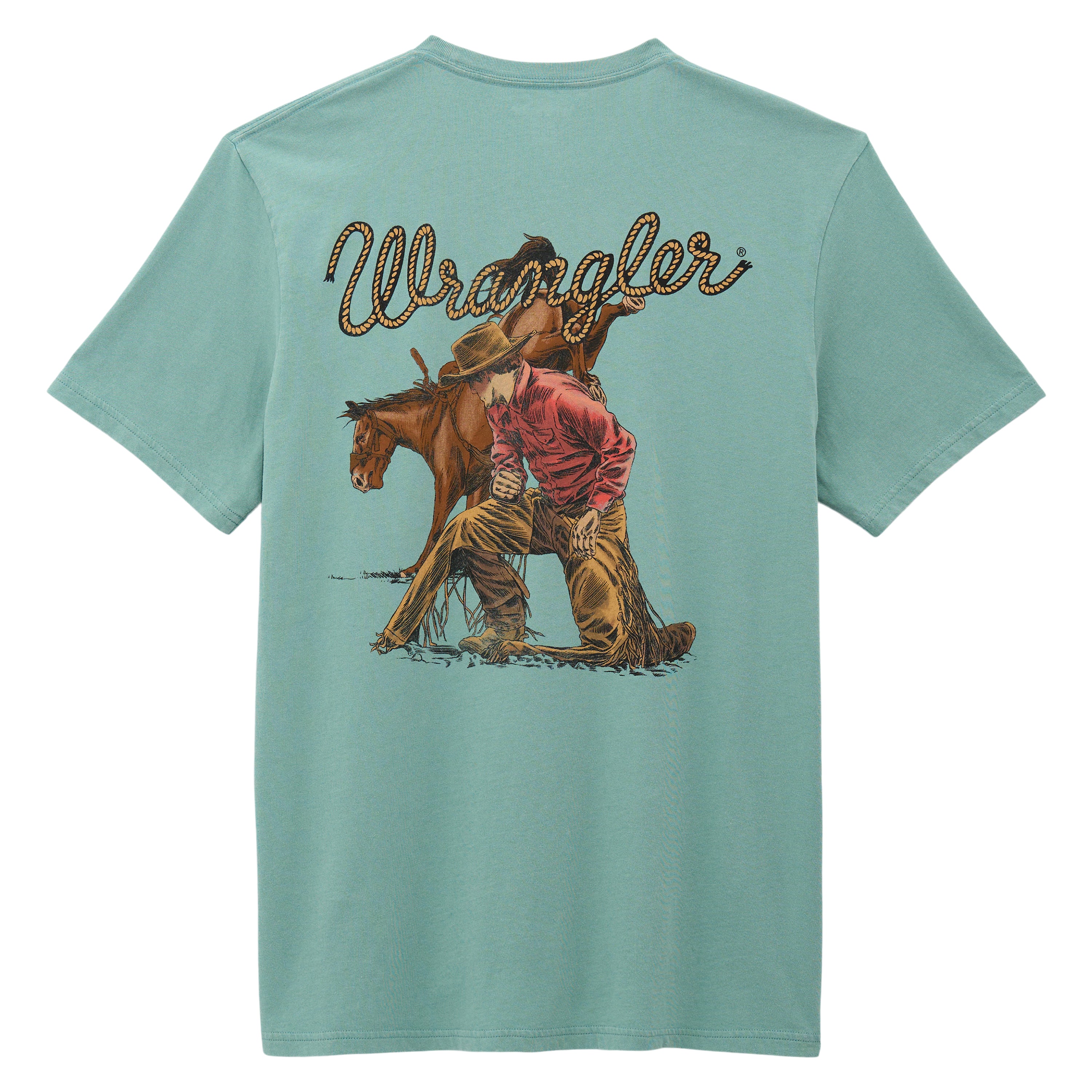 Wrangler Oil Blue Kneeling Cowboy Back Graphic Men's T-Shirt 112375739