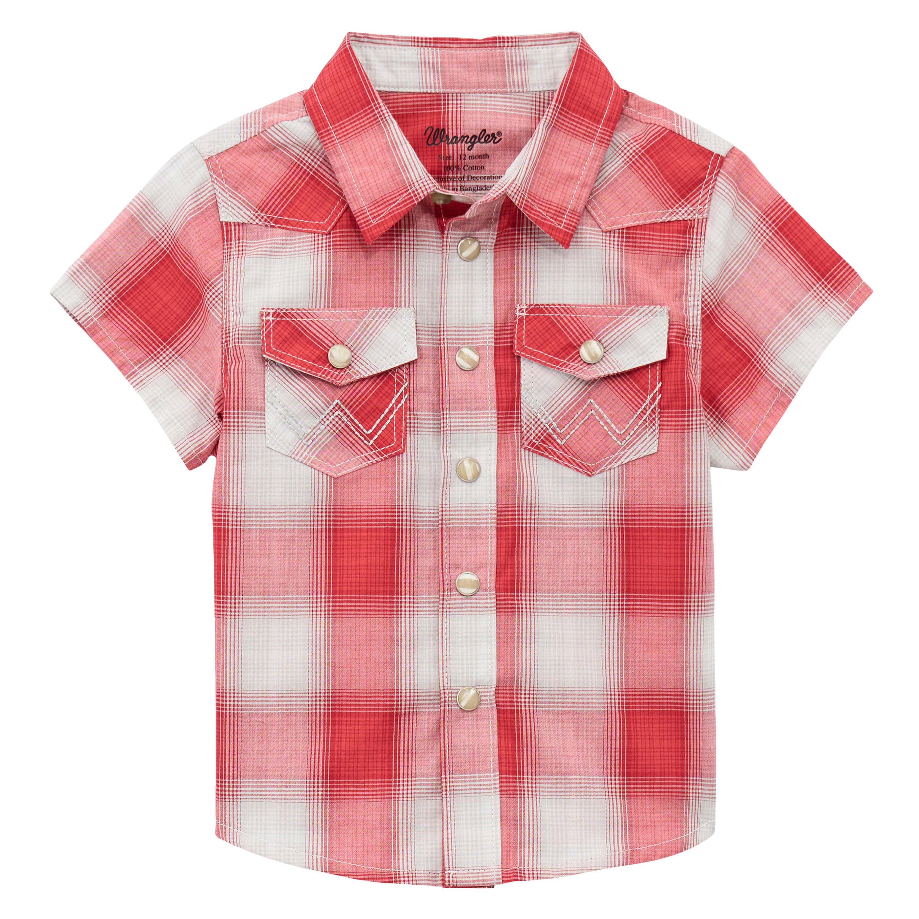 Wrangler Cherry Red Plaid Little Boy Short Sleeve Collared Western Snap Shirt 112378881
