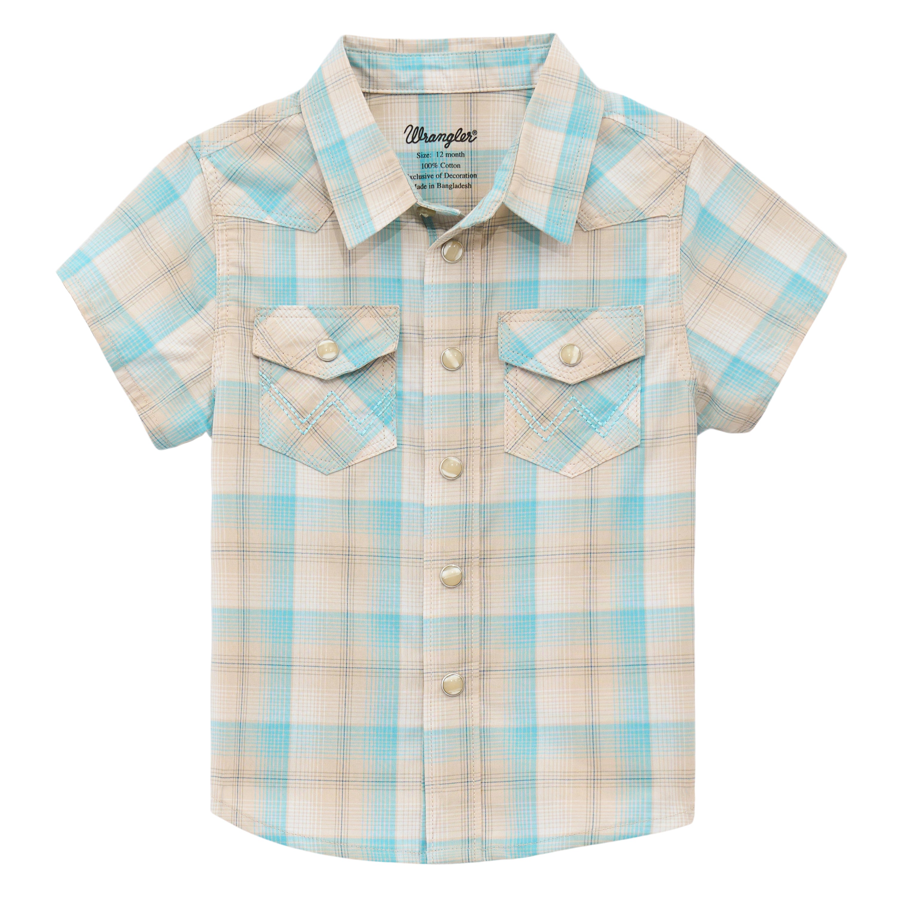 Wrangler Tan/Turquoise Toddler Boy Collared Short Sleeve Snap Shirt 112378882