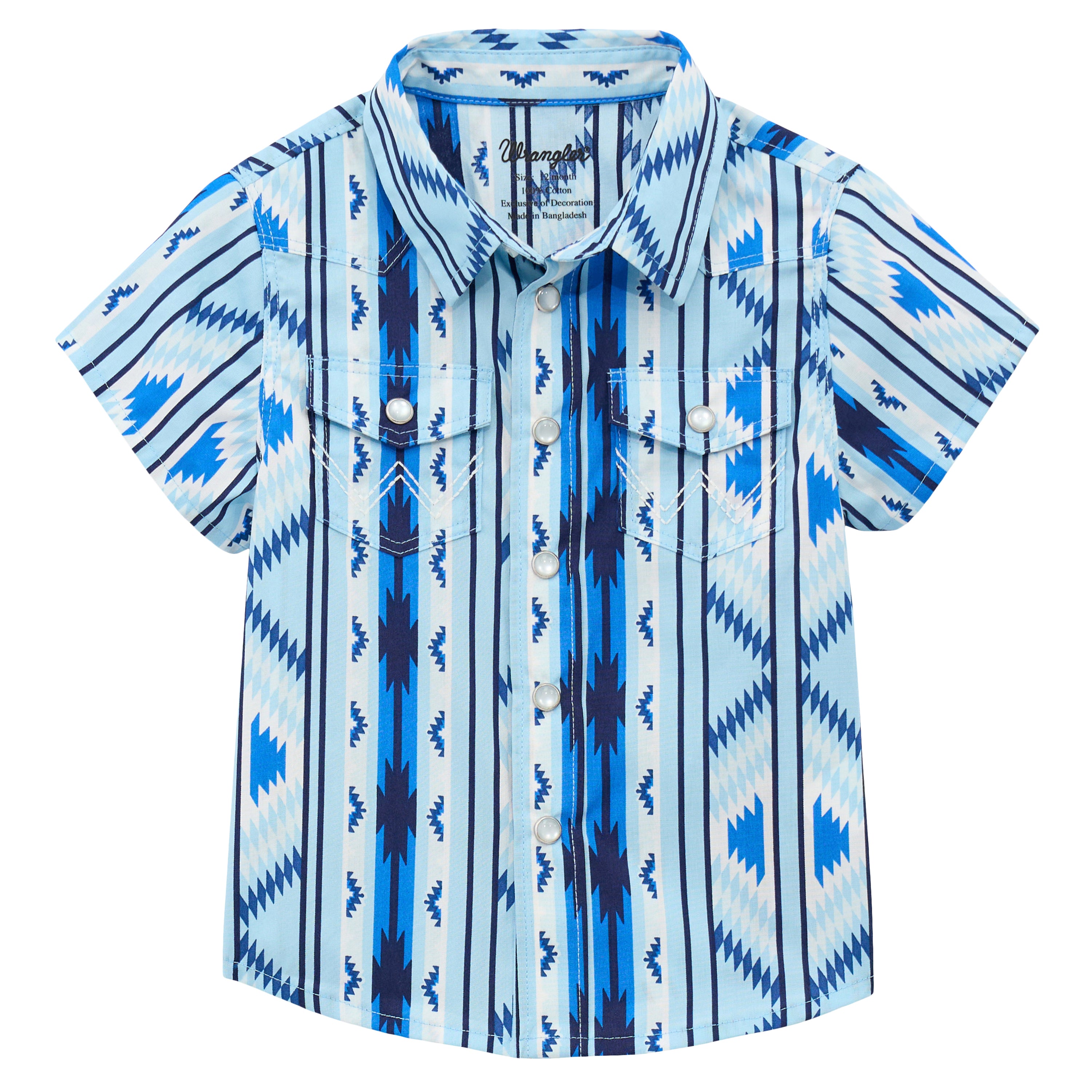 Wrangler Blue Multi Boys Little Short Sleeve Collared Snap Shirt (sizes 0-3, 3-6, 6-9, 12, 18) 112378883