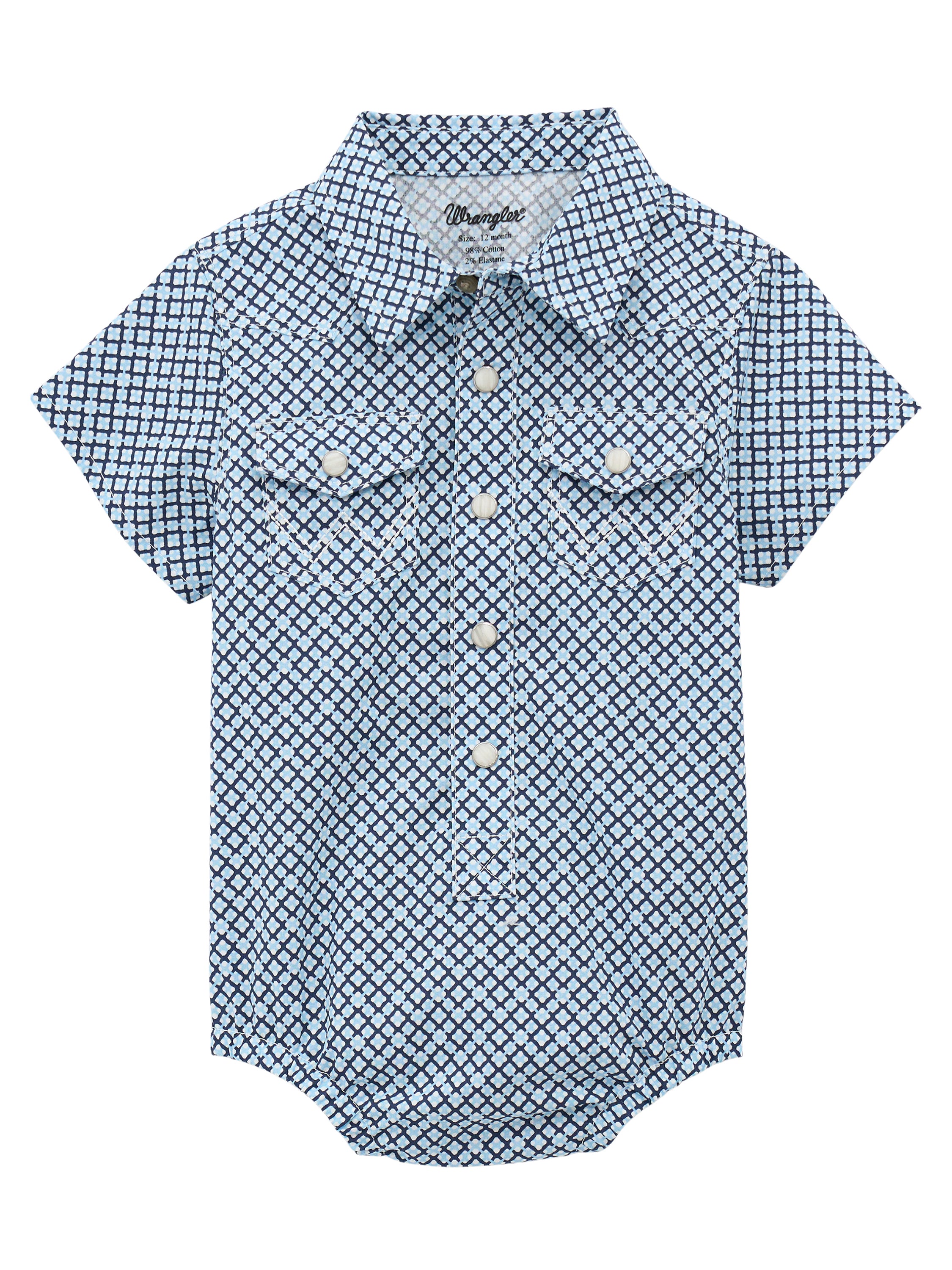 Wrangler Blue with Print Toddler Boy Collared Short Sleeve Bodysuit 112378884