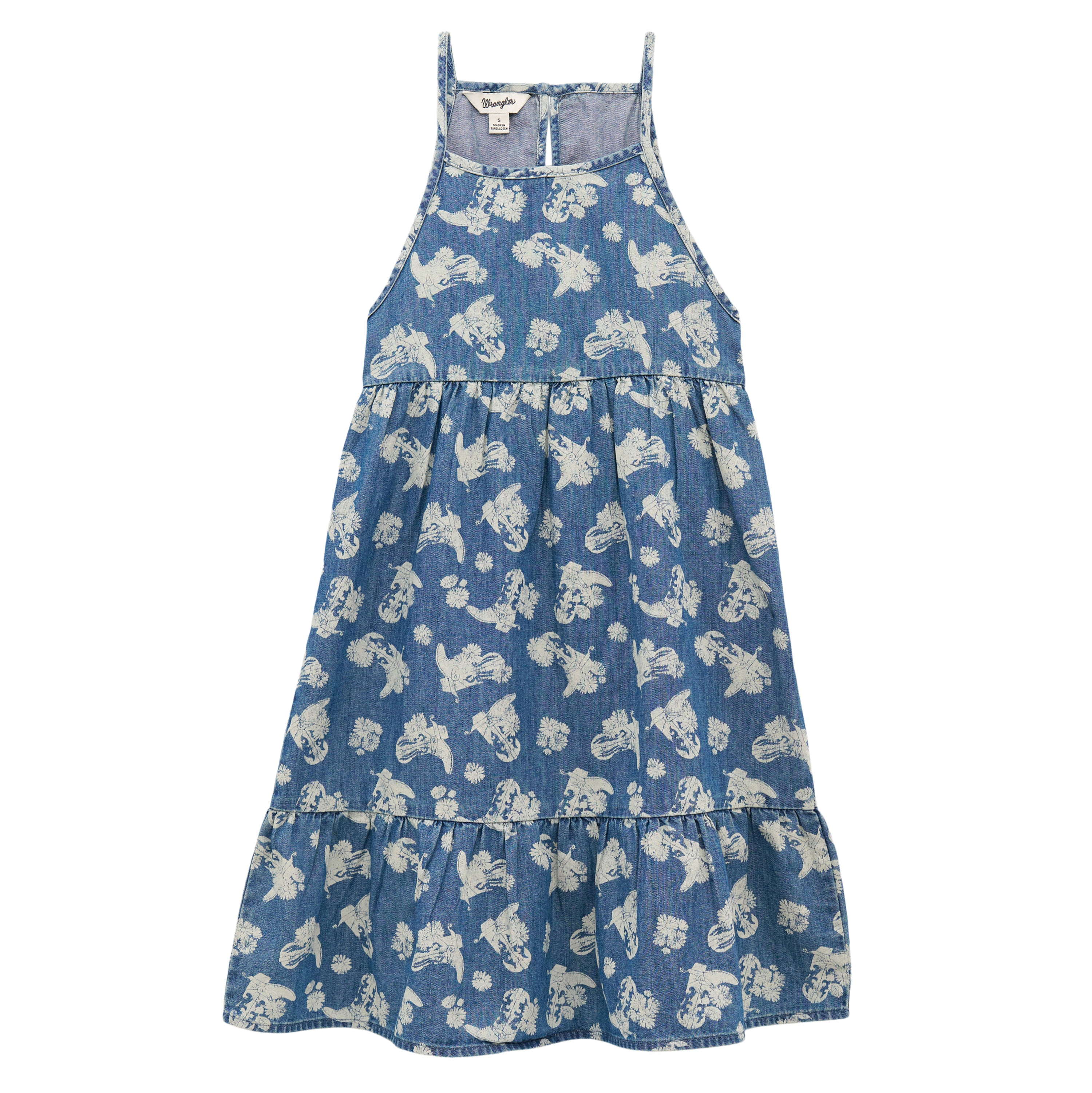 Wrangler Floral Blue Girl's Sleeveless Printed Denim Women's Swing Dress 112379388