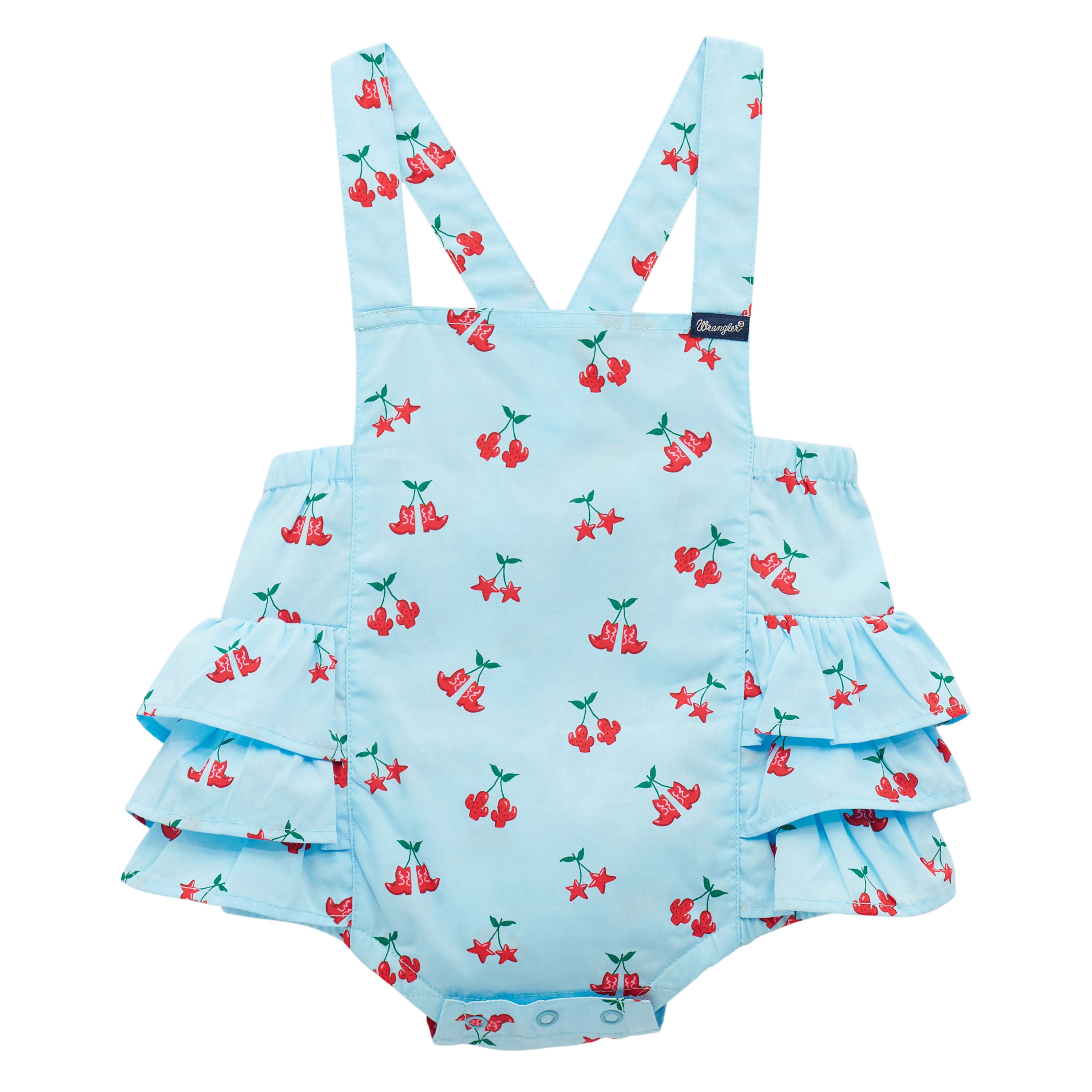 Wrangler Blue with Boot and Star Cherries Baby Girl's Western Printed Ruffle Bodysuit 112379436