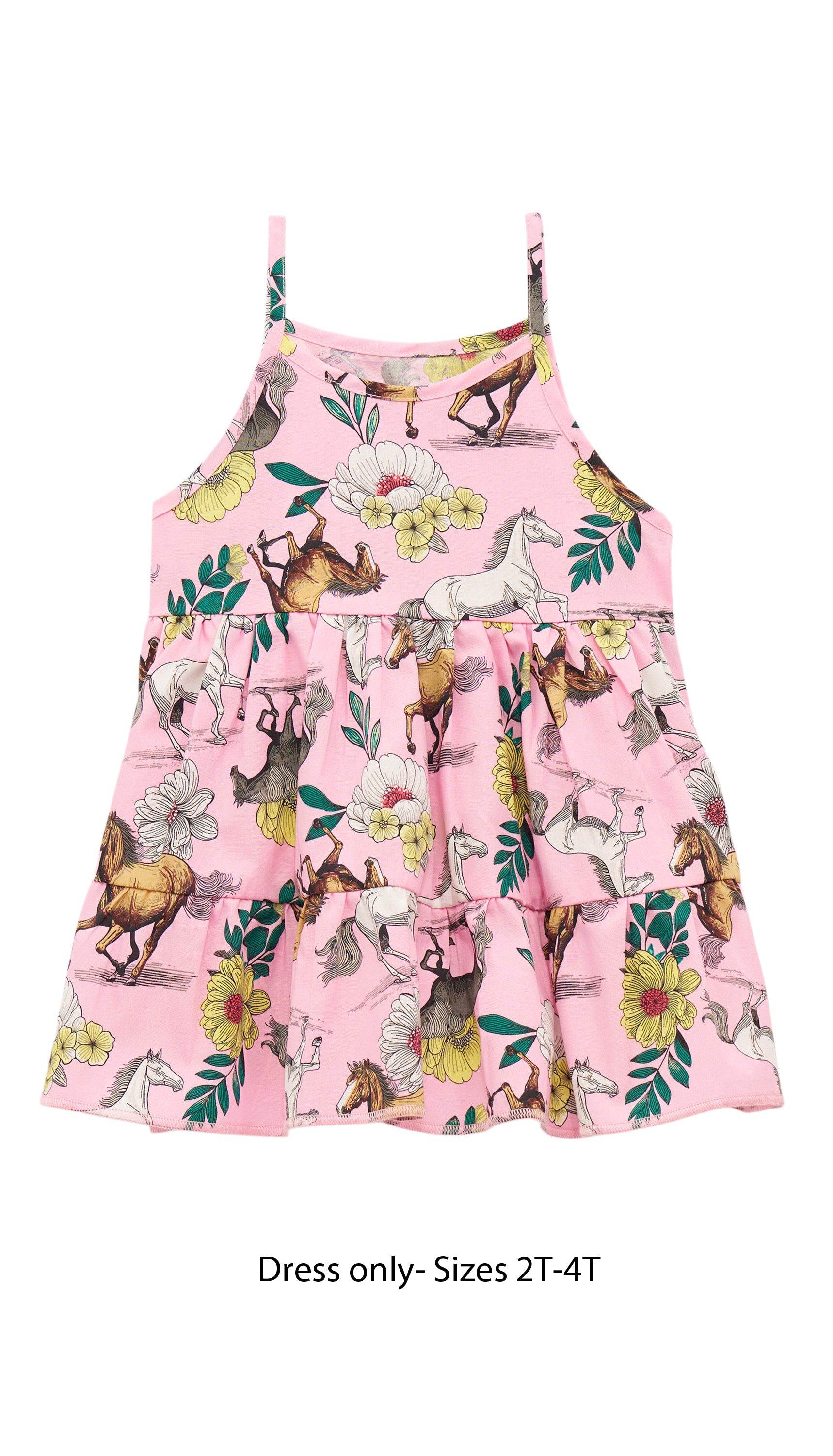 Wrangler Pink with Horses and Flowers Print Dress (Sizes 0-18 have Matching Diaper Cover. 2T-4T is Dress only)