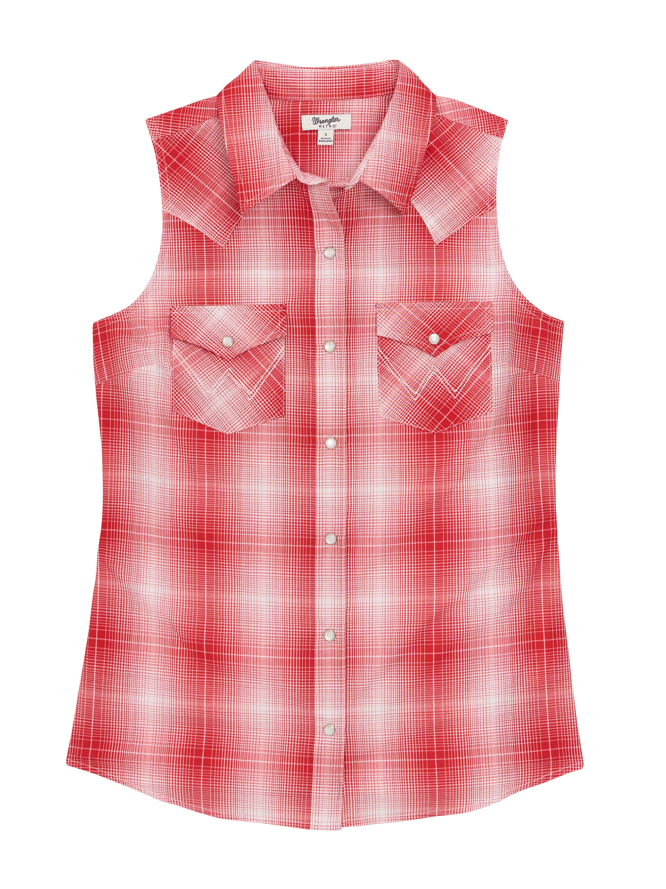 Wrangler Red Plaid Retro Essential Women's Sleeveless Snap Shirt 112379473