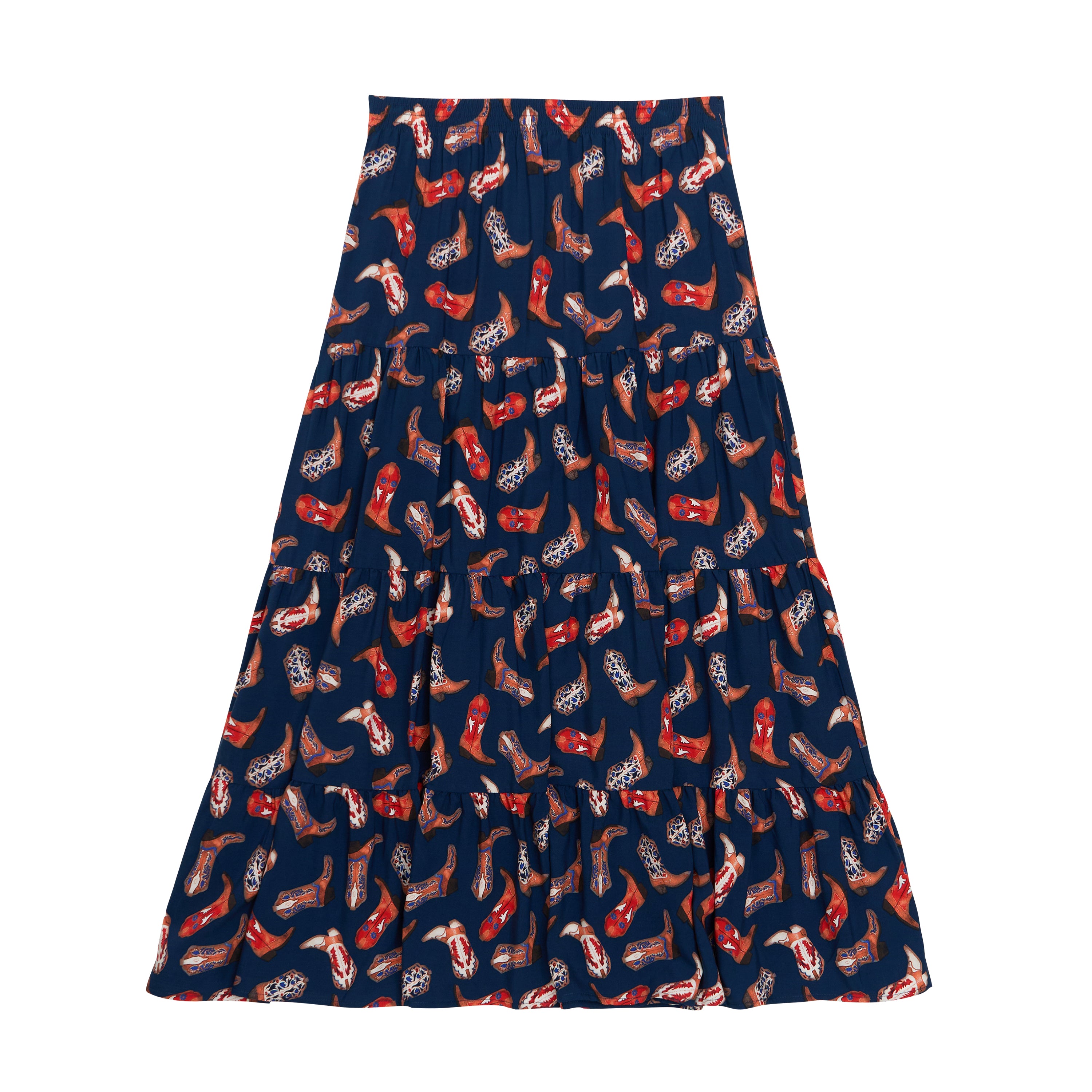 Wrangler Navy Blue Printed Tiered Women's Maxi Skirt 112379491