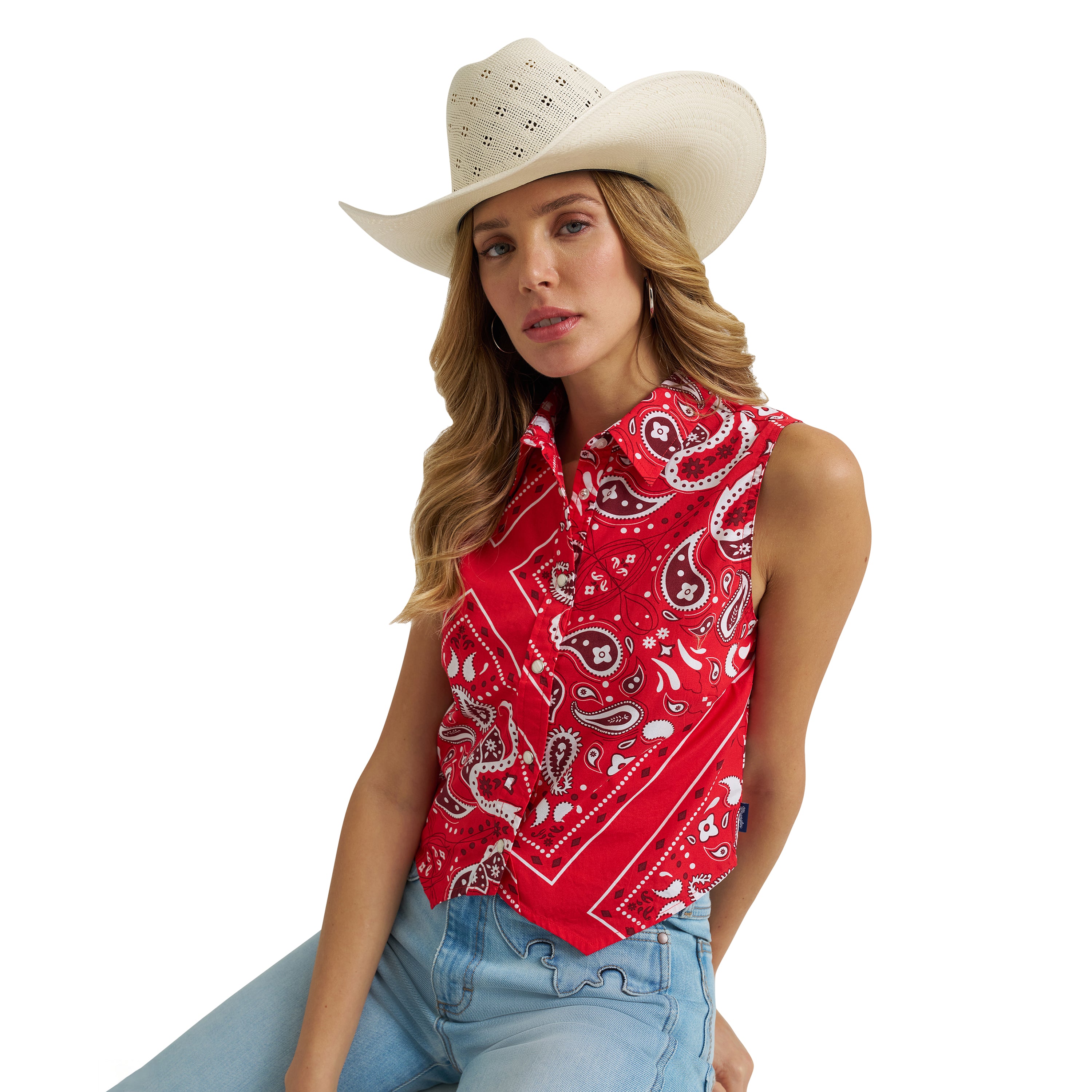 Wrangler Red Women's Bandana Print Shirt Vest 112379495