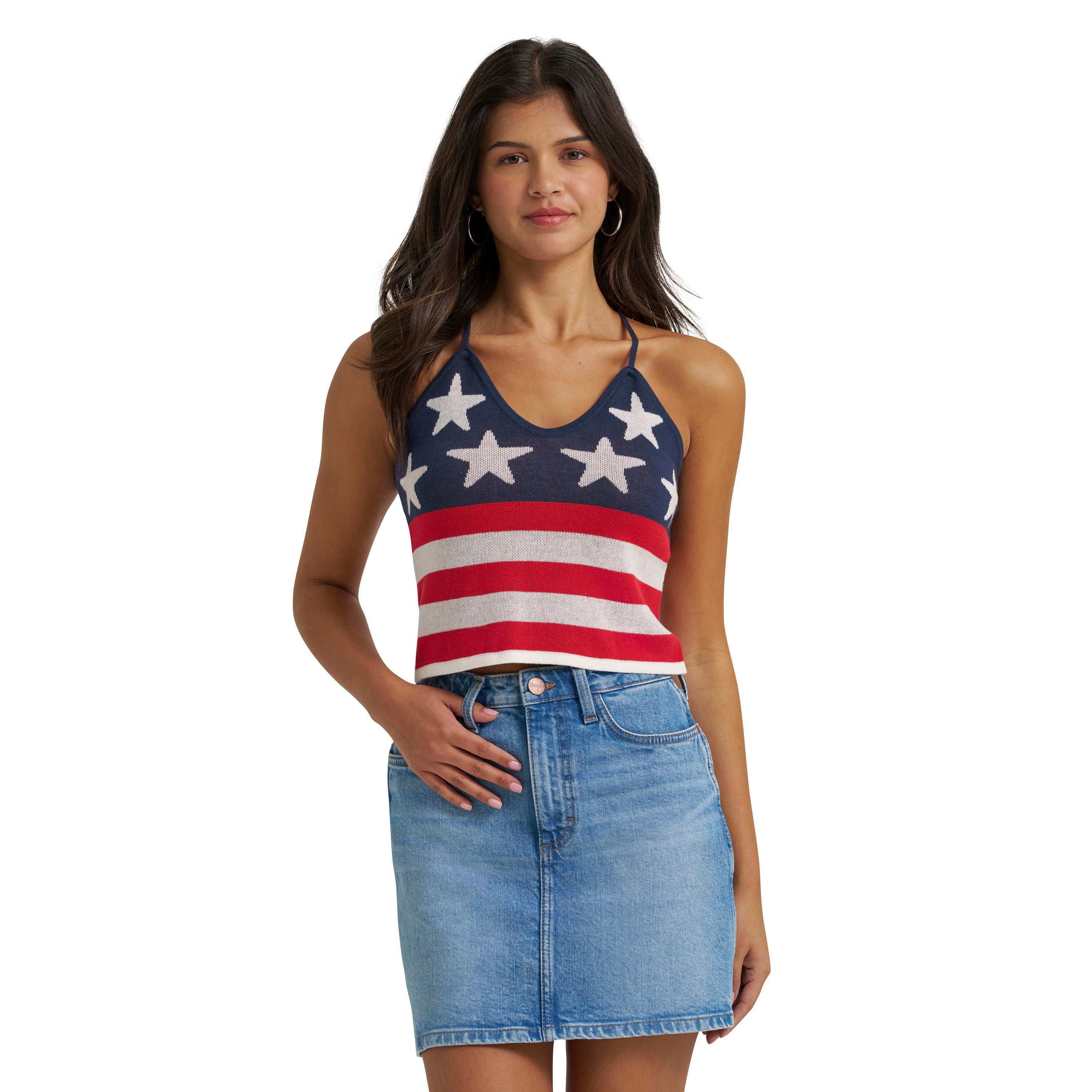 Wrangler Blue (Red/White/Blue) Stars and Stripes Women's Crochet Tank 112379502